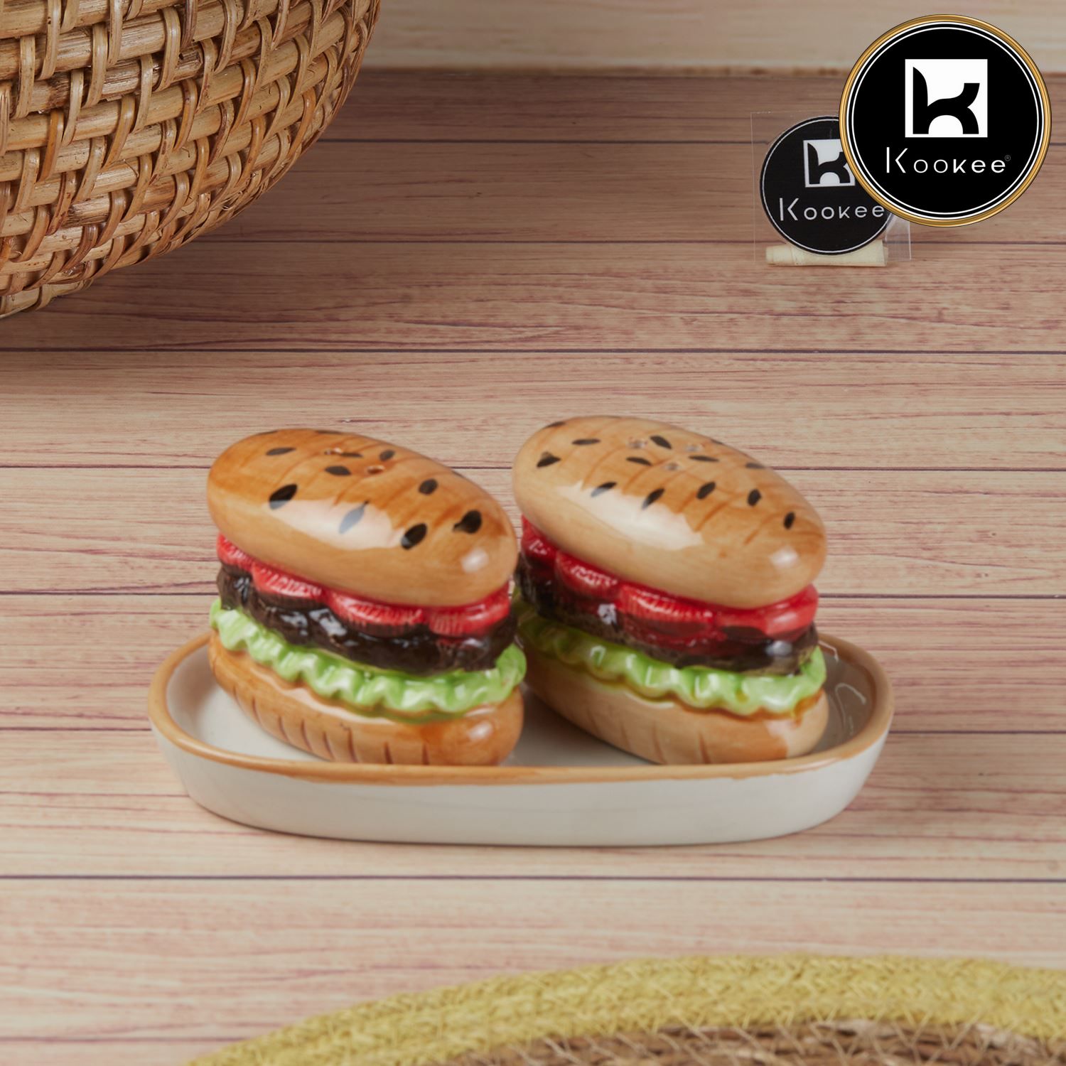 Ceramic Salt Pepper Container Set with tray (V-SALT-015-1)