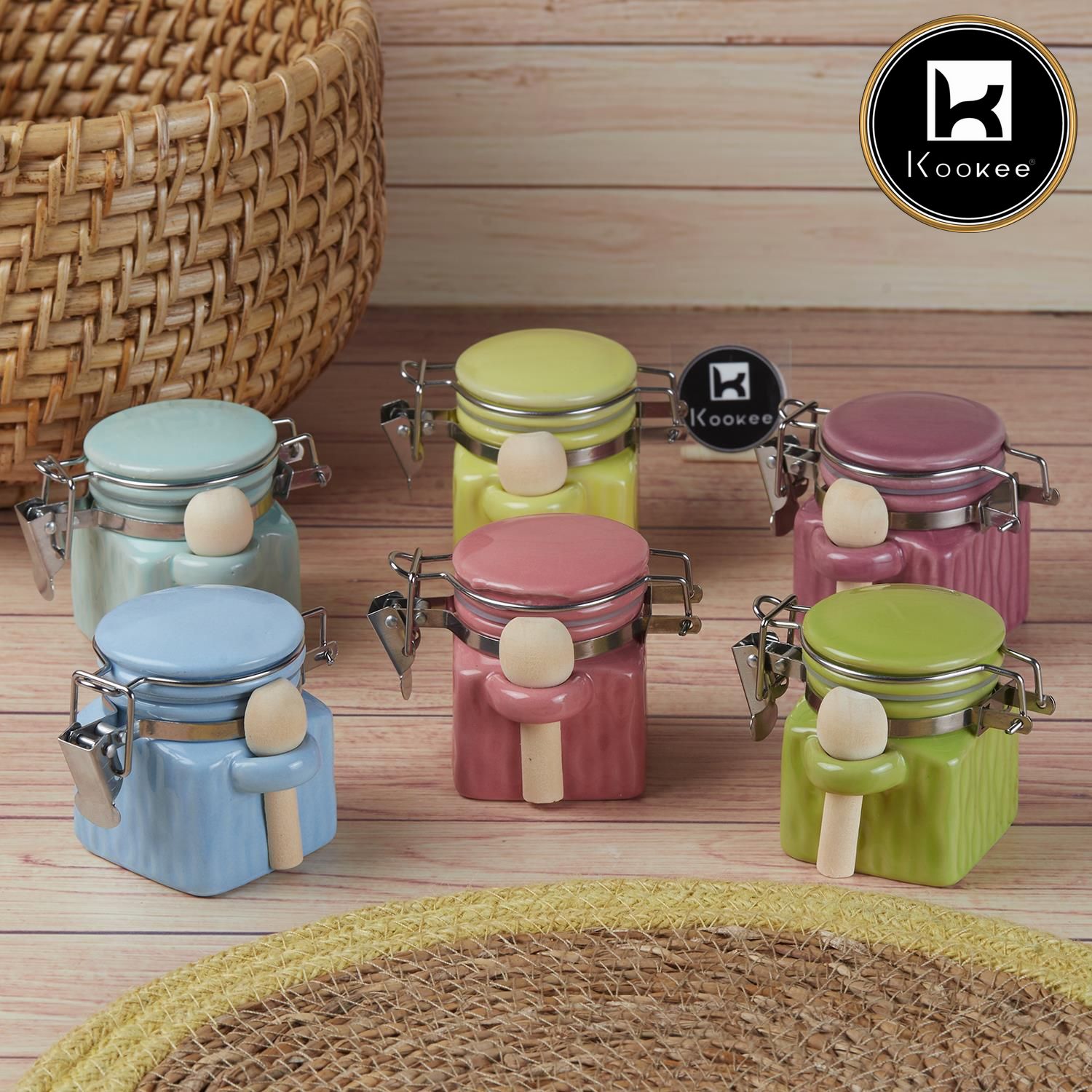Kookee Canister Jars (Ceramic), Green, ART11416