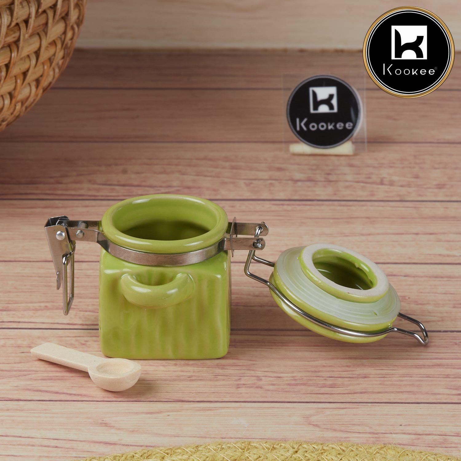 Kookee Canister Jars (Ceramic), Green, ART11420