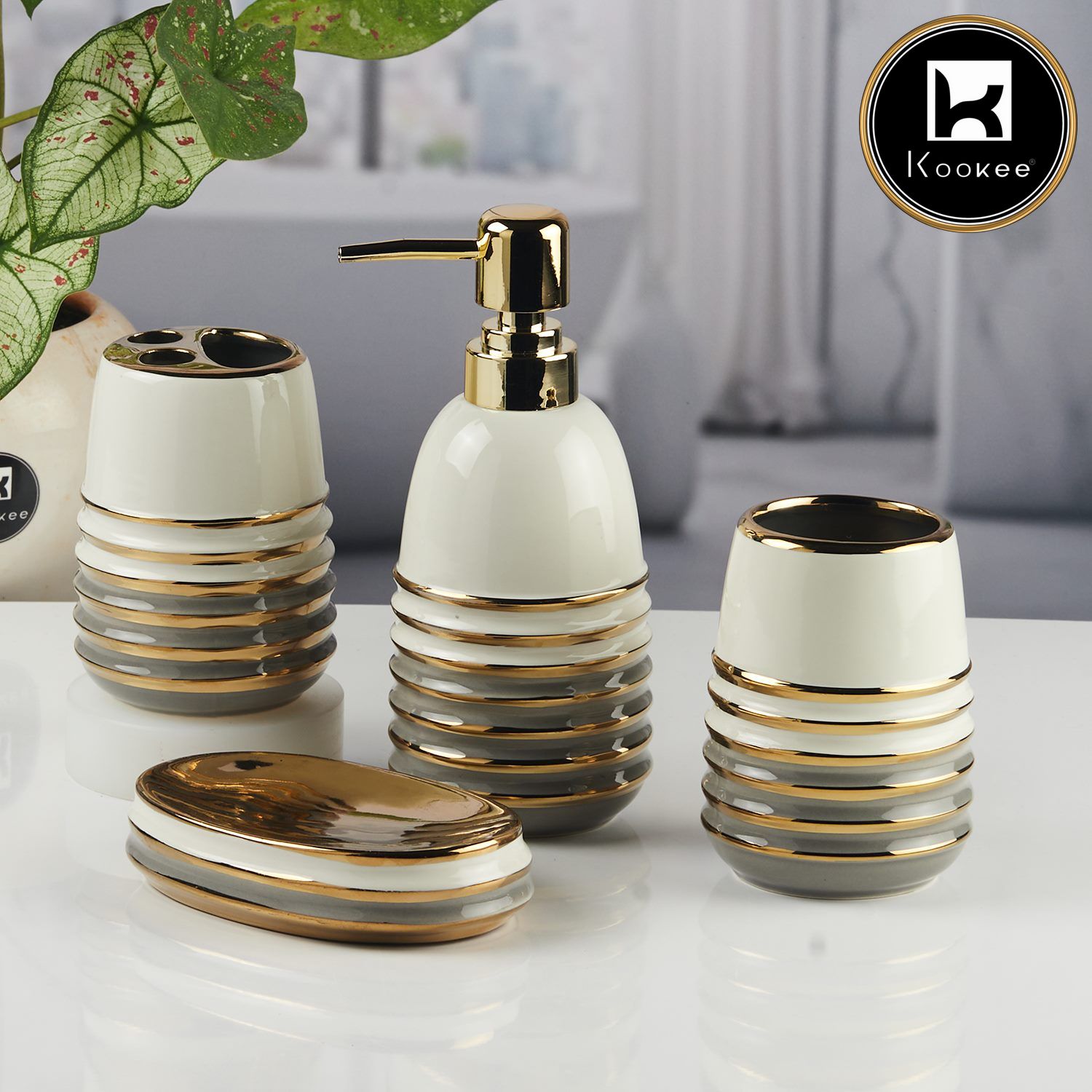 Kookee Ceramic Bathroom Sets, White, ART11422