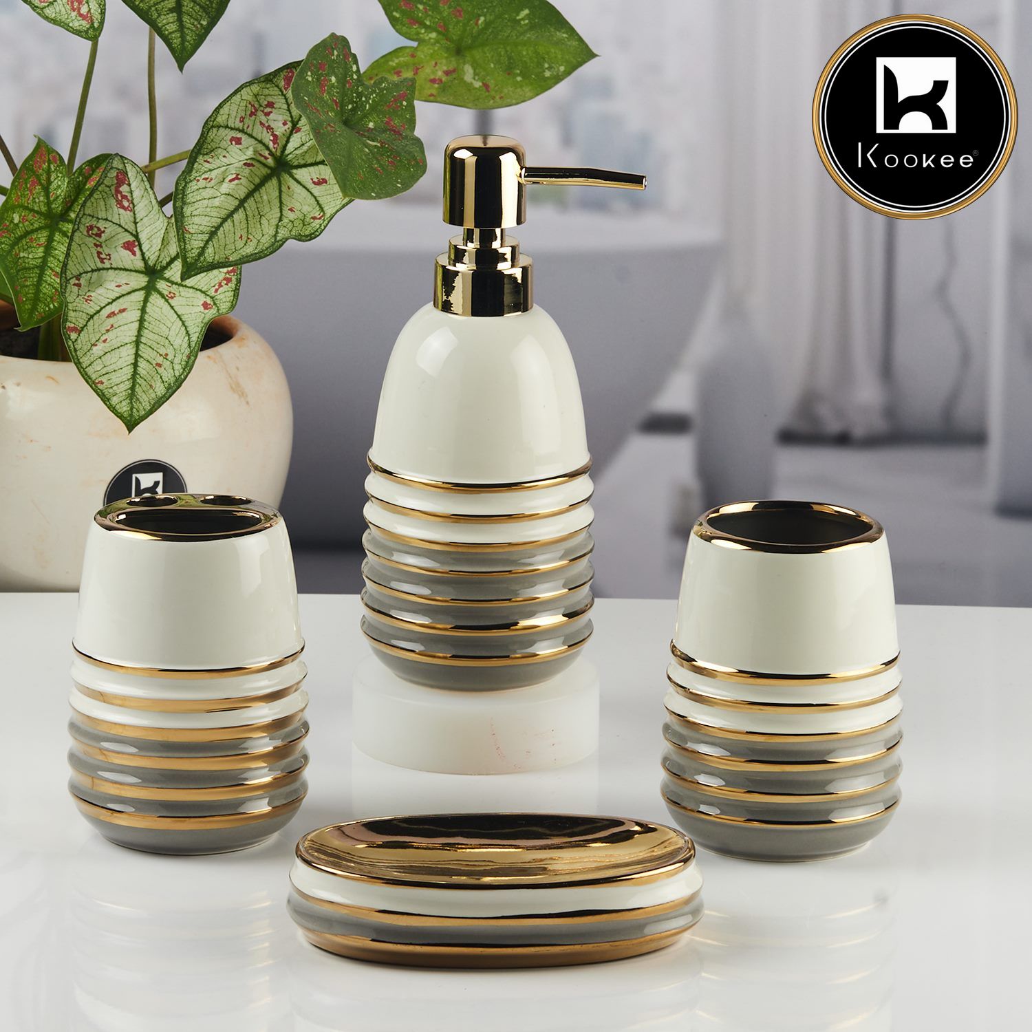 Kookee Ceramic Bathroom Sets, White, ART11422