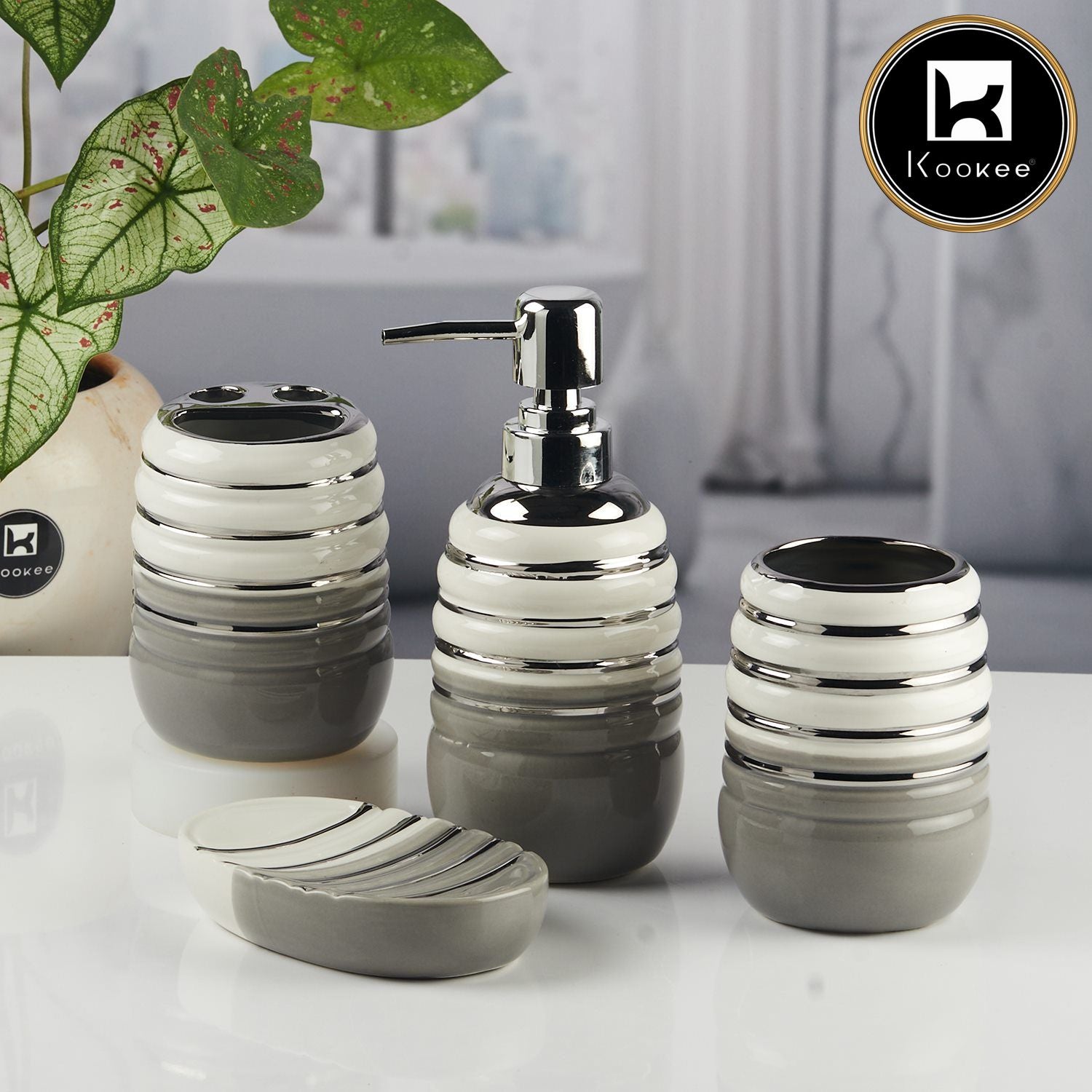 Kookee Ceramic Bathroom Sets, Grey, ART11423