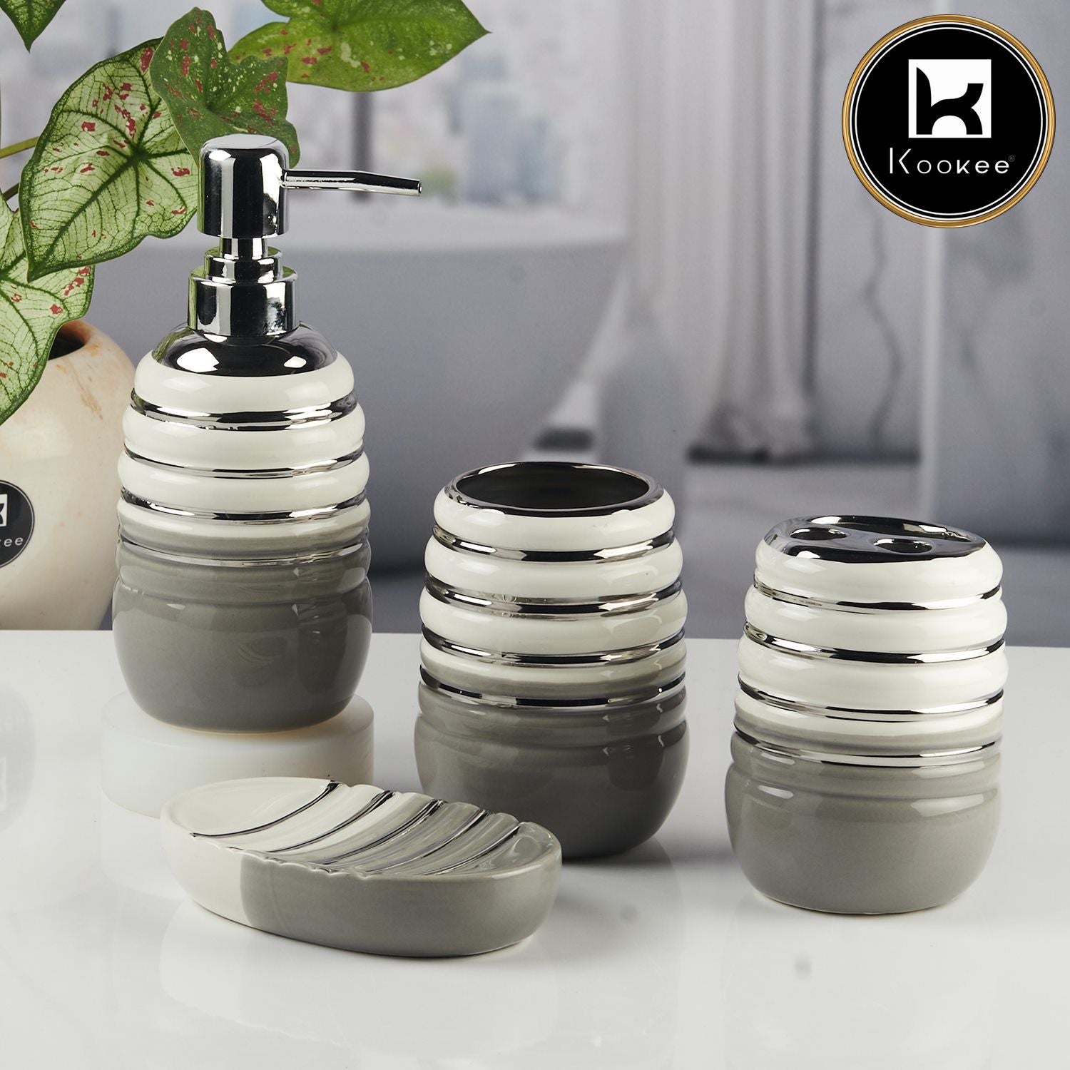 Kookee Ceramic Bathroom Sets, Grey, ART11423