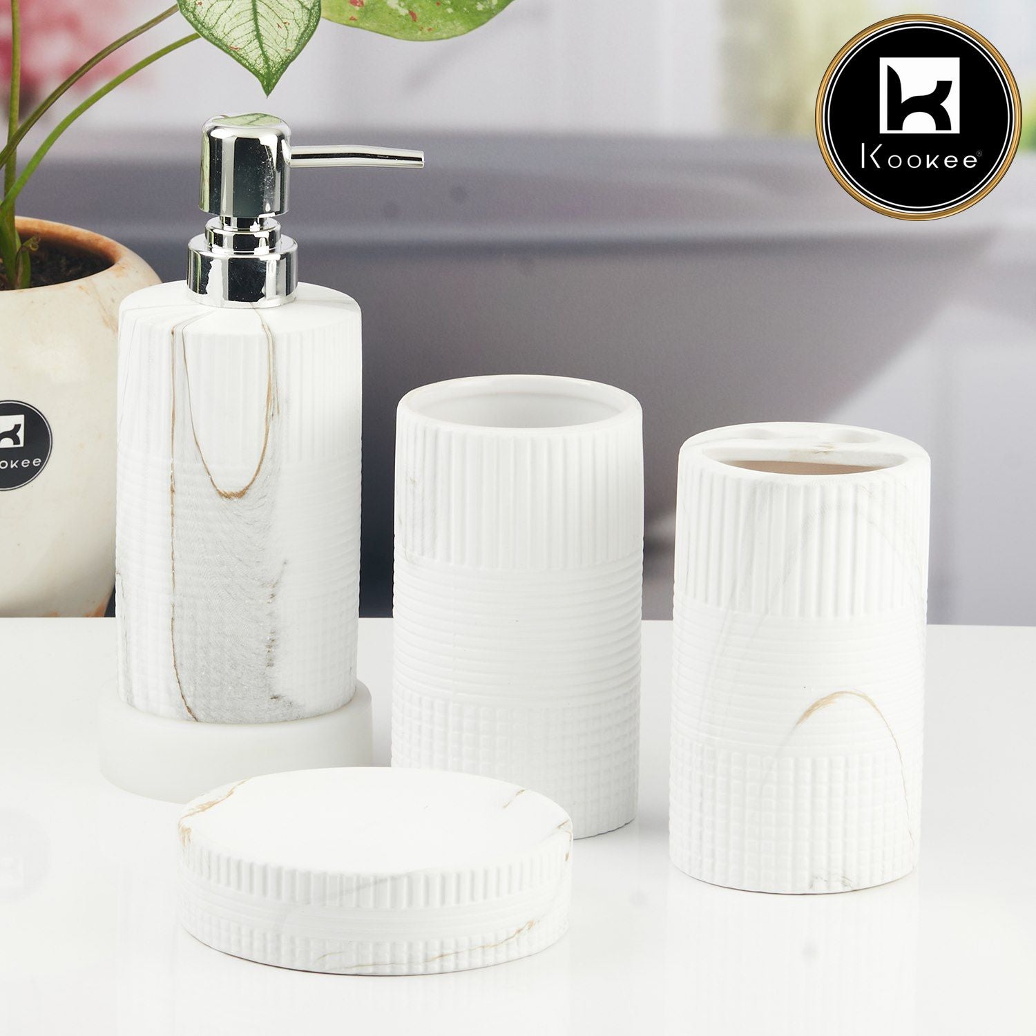 Kookee Ceramic Bathroom Sets, White, ART11424
