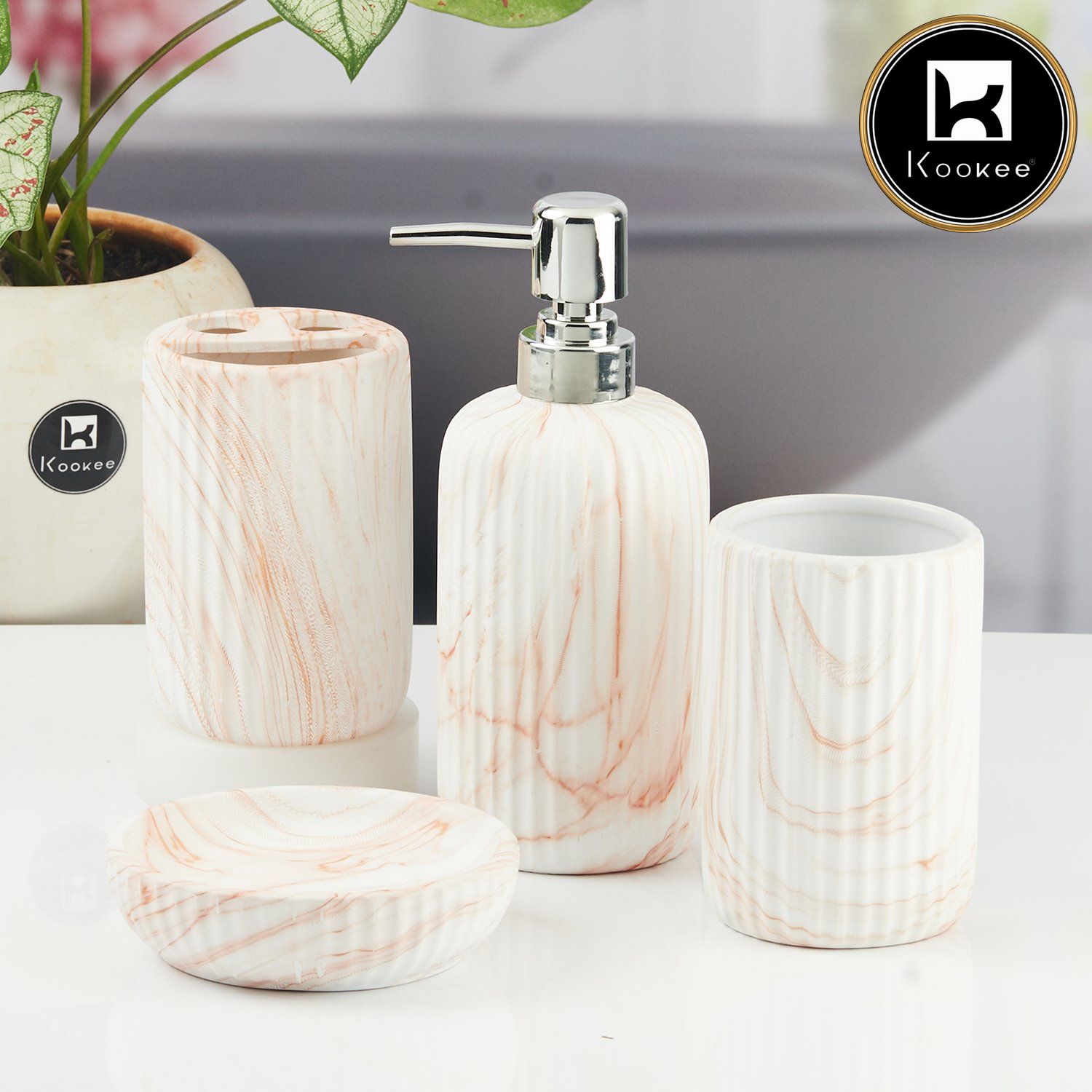Kookee Ceramic Bathroom Sets, White, ART11425