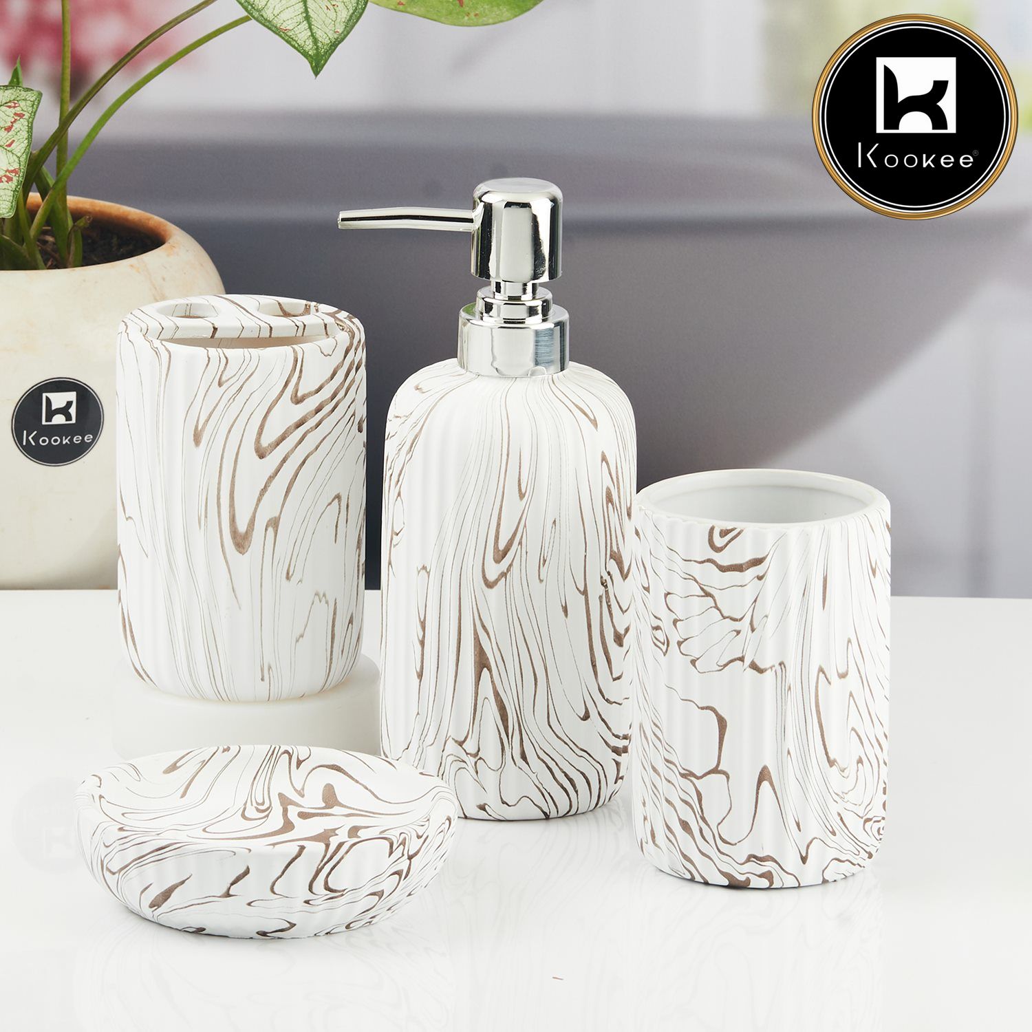 Kookee Ceramic Bathroom Sets, White, ART11427