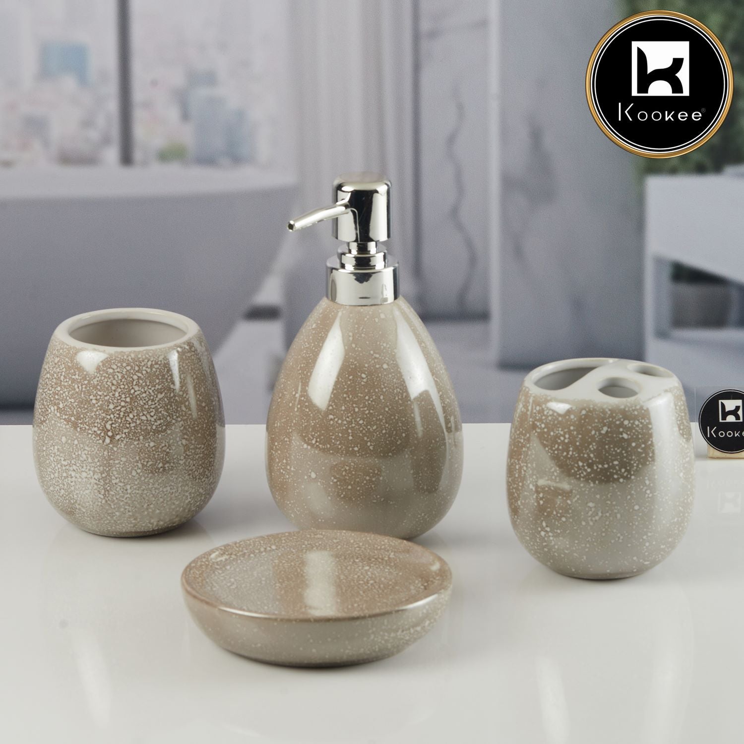 Kookee Ceramic Bathroom Sets, Brown, ART11429