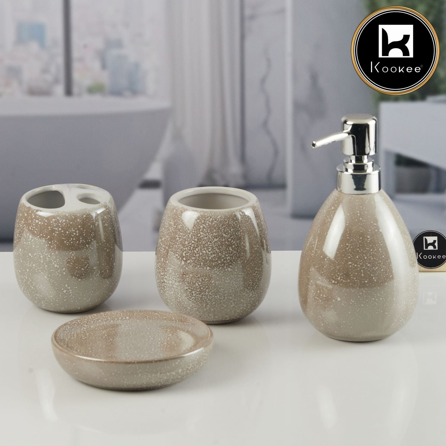 Kookee Ceramic Bathroom Sets, Brown, ART11429
