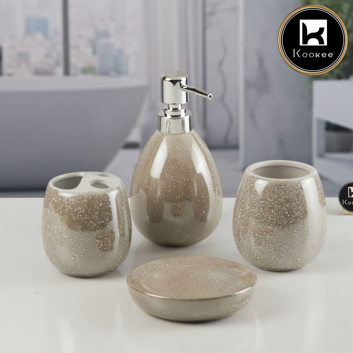 Kookee Ceramic Bathroom Sets, Brown, ART11429