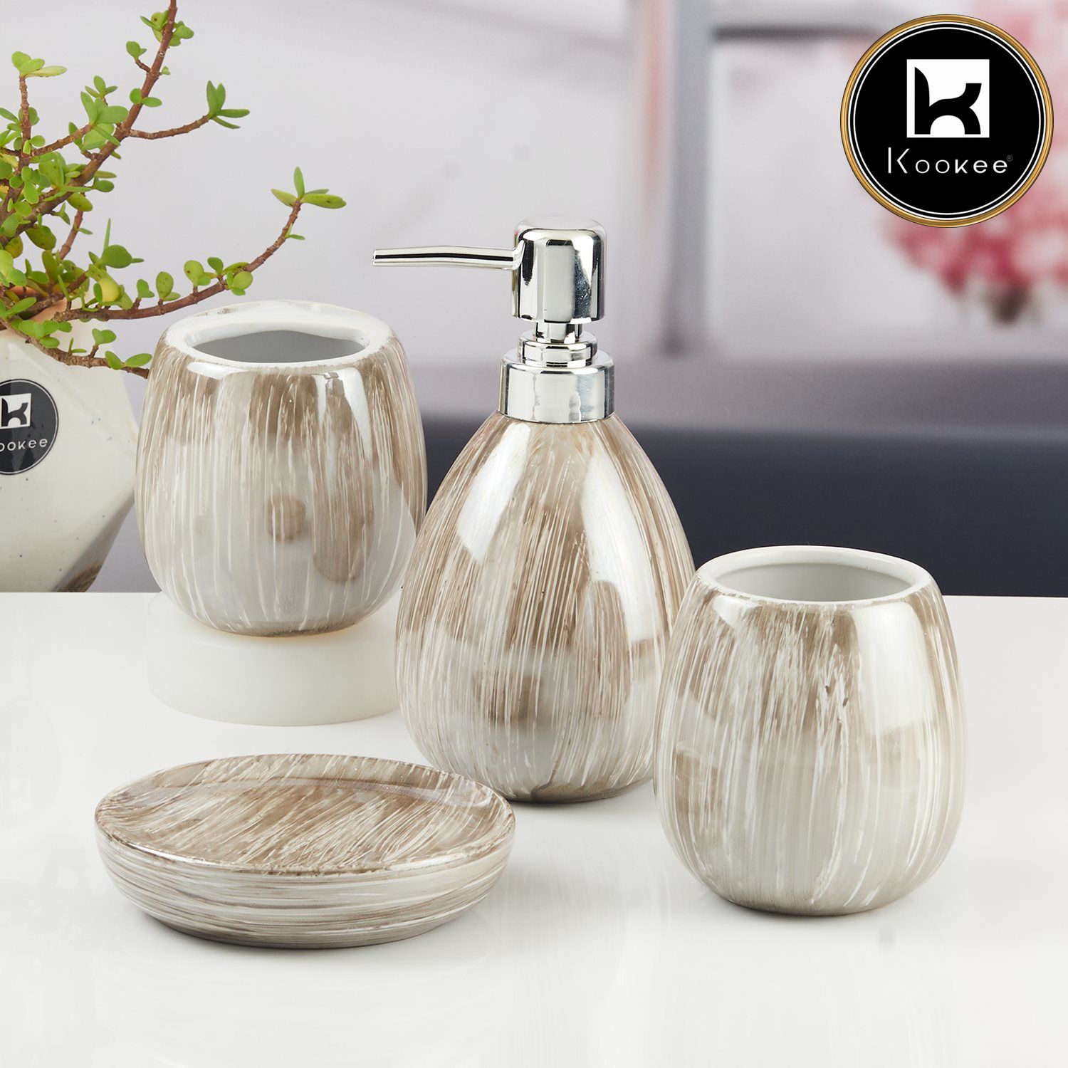 Kookee Ceramic Bathroom Sets, Off White, ART11430