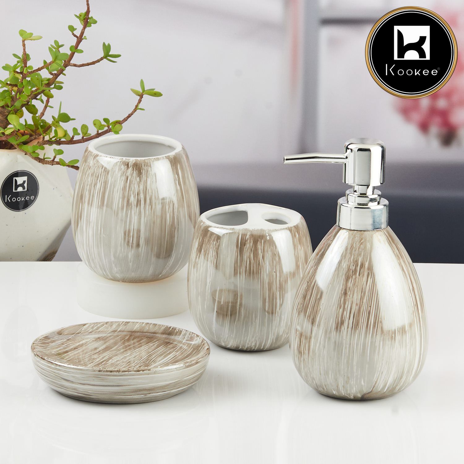 Kookee Ceramic Bathroom Sets, Off White, ART11430