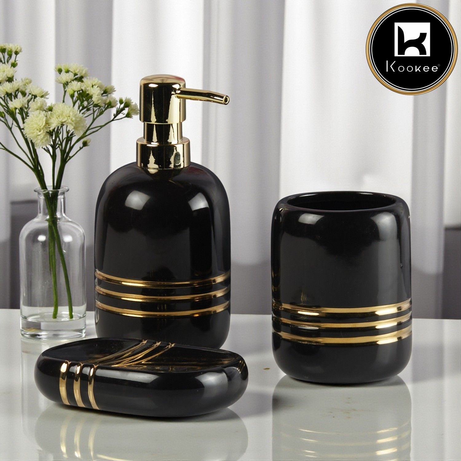 Ceramic Bathroom Accessories Set of 3 with Soap Dispenser (11431)