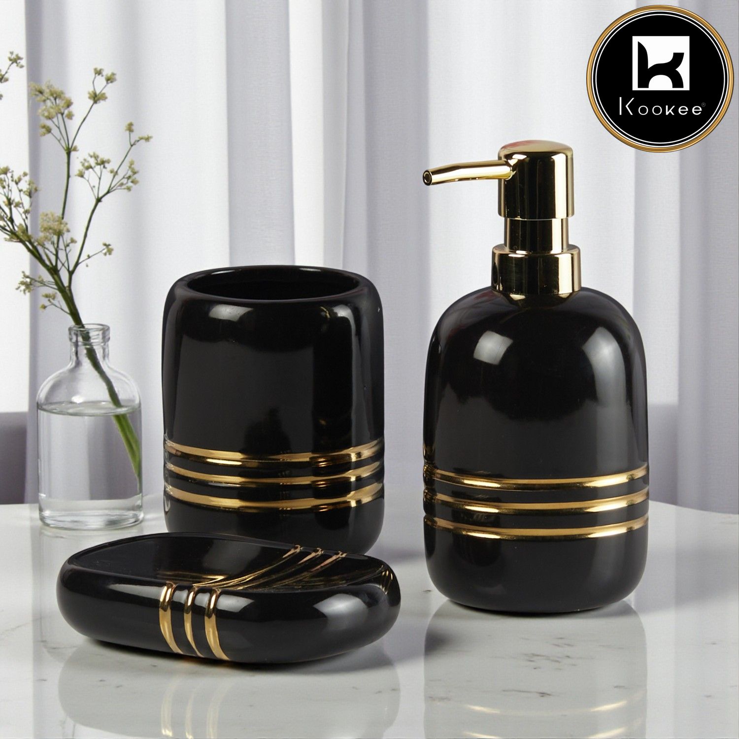 Ceramic Bathroom Accessories Set of 3 with Soap Dispenser (V-CBS-054-1)