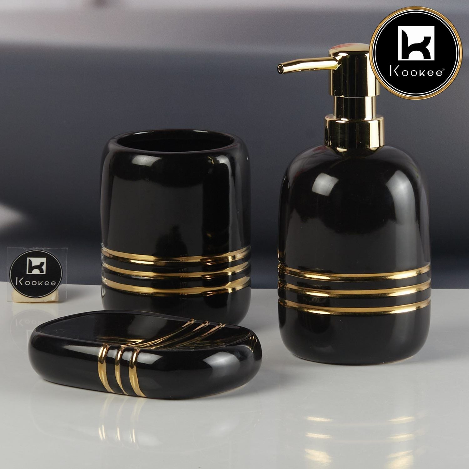 Ceramic Bathroom Accessories Set of 3 with Soap Dispenser (11431)