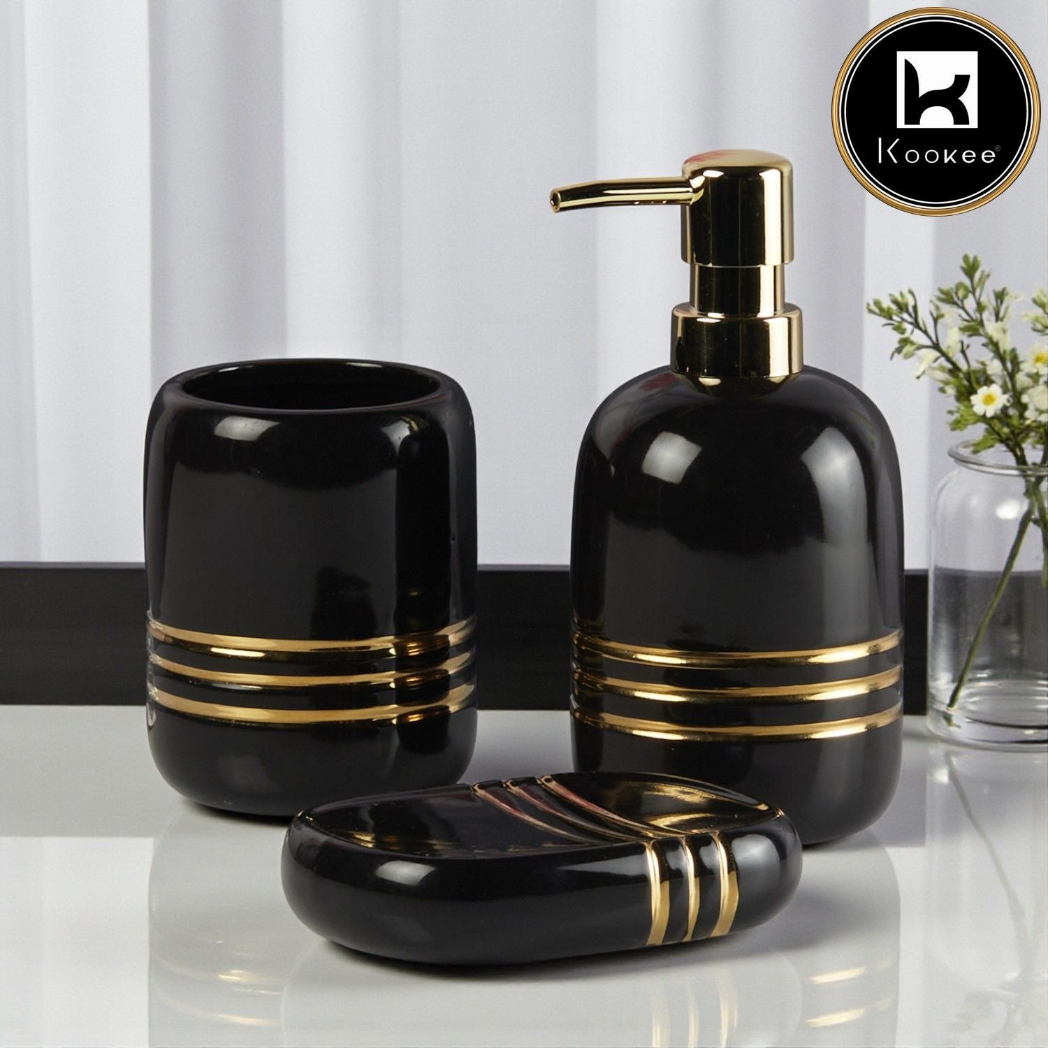 Ceramic Bathroom Accessories Set of 3 with Soap Dispenser (11431)
