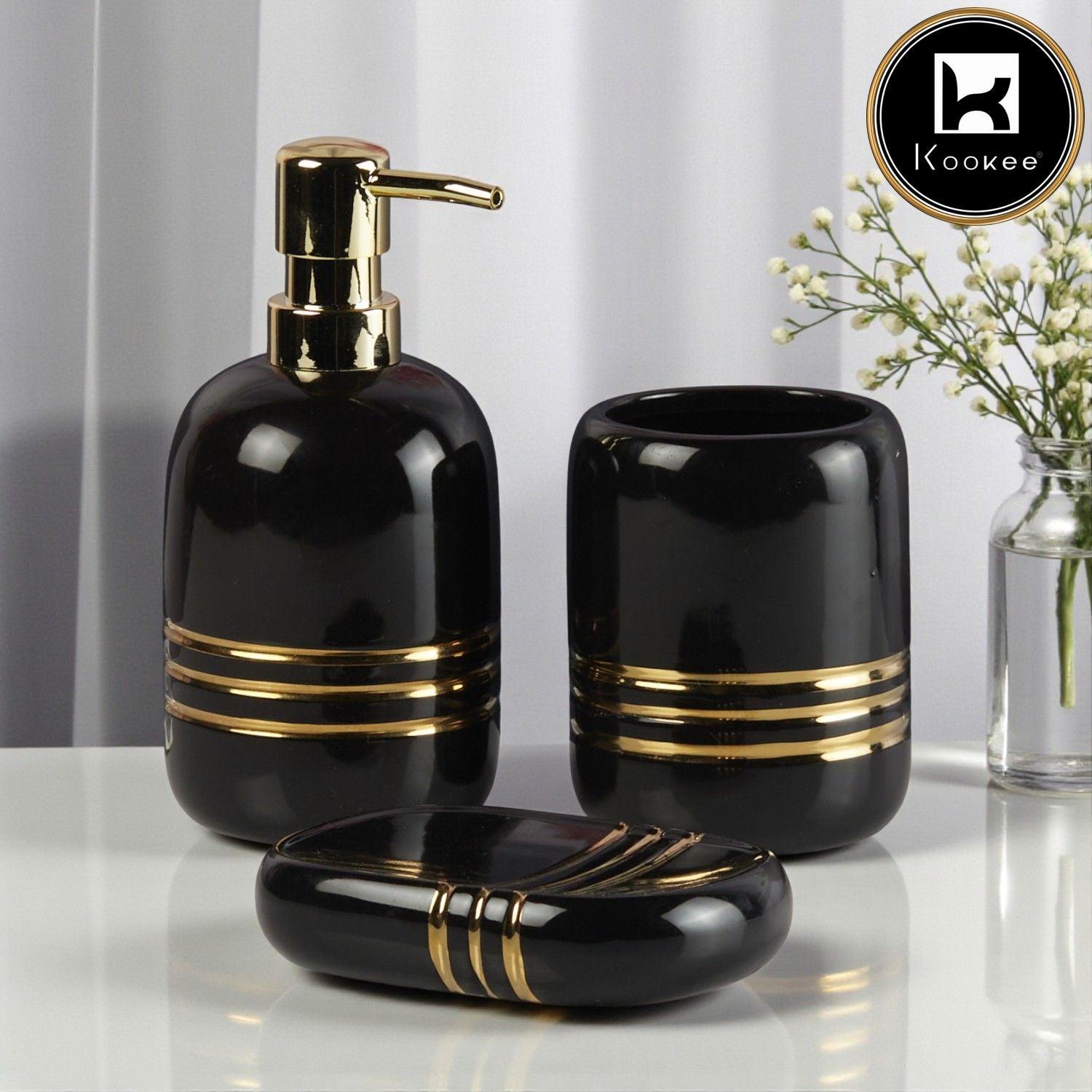 Kookee Ceramic Bathroom Sets, Black, ART11431