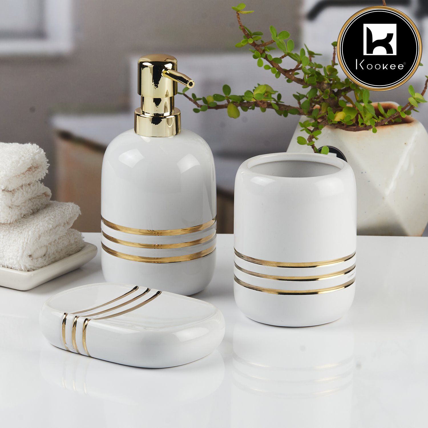 Kookee Ceramic Bathroom Sets, White, ART11432