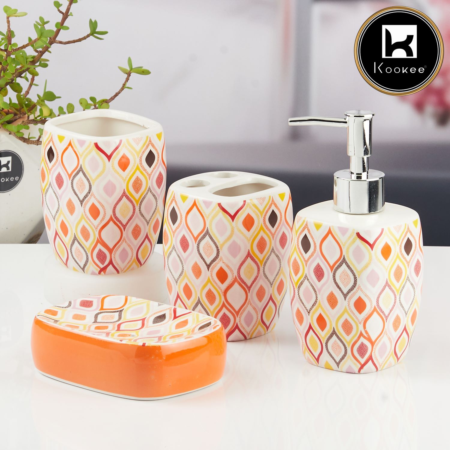 Ceramic Bathroom Accessories Set of 4 with Soap Dispenser (11434)