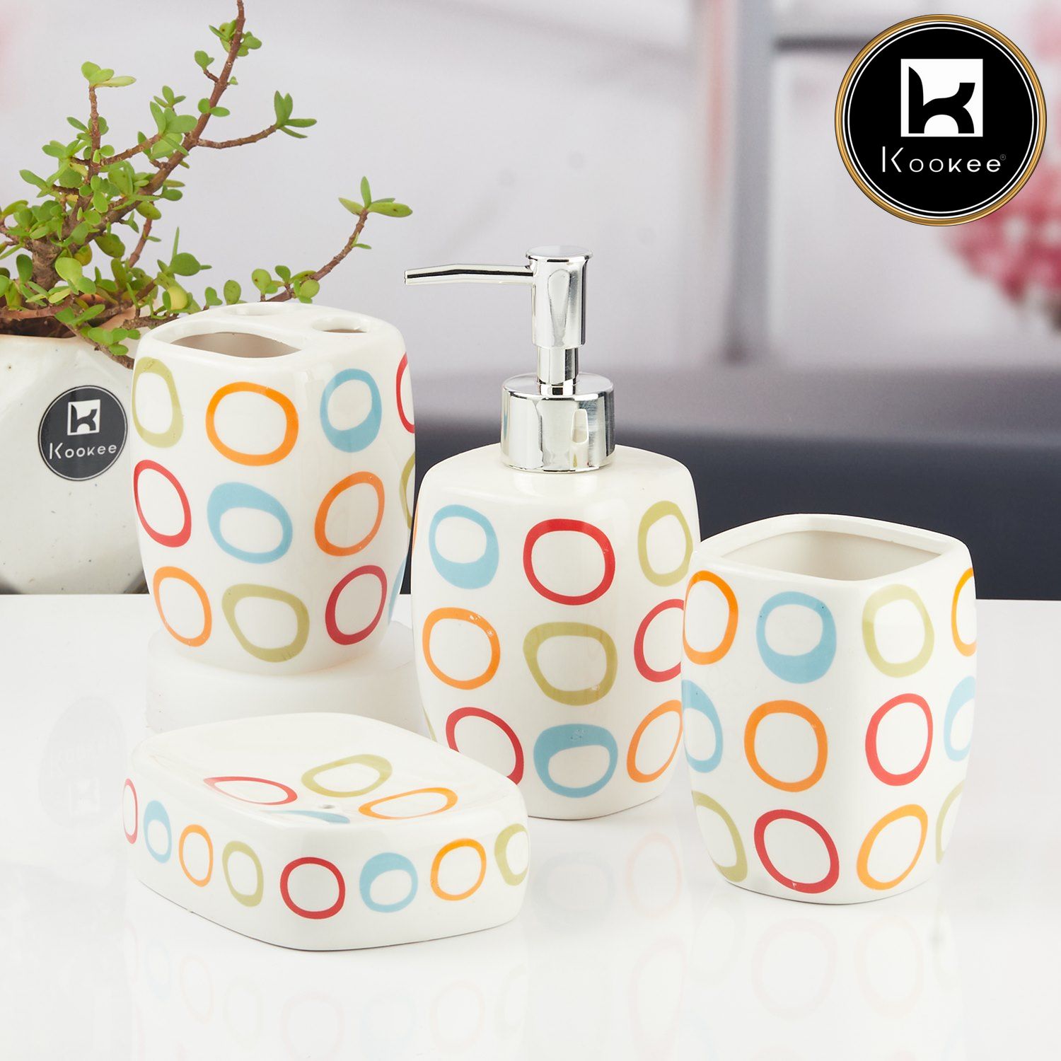 Kookee Ceramic Bathroom Sets, Multi, ART11435