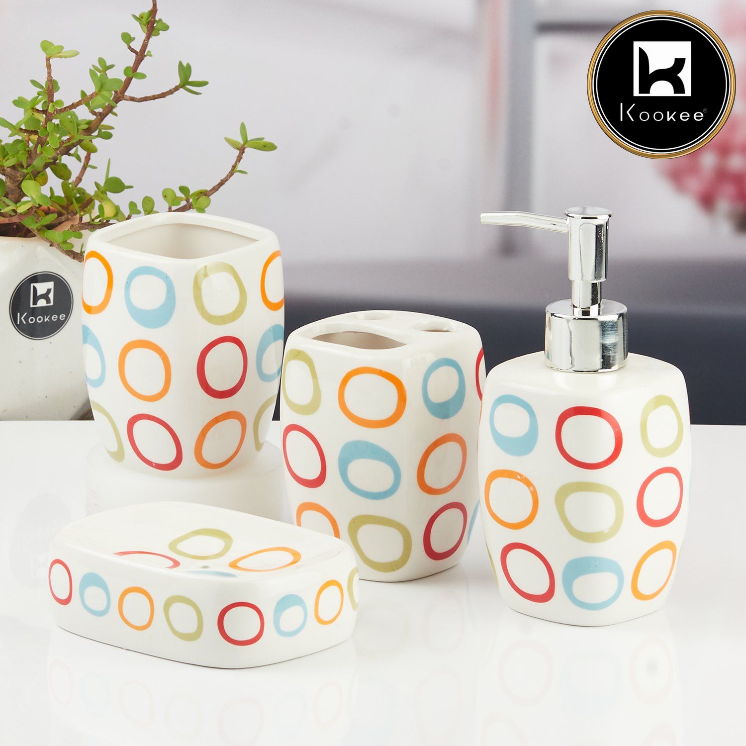 Kookee Ceramic Bathroom Sets, Multi, ART11435