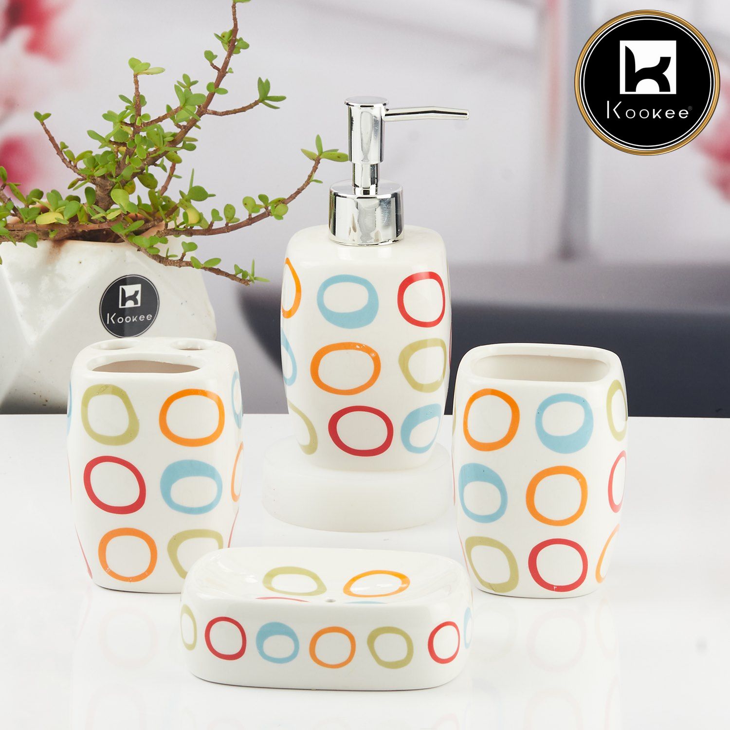 Kookee Ceramic Bathroom Sets, Multi, ART11435