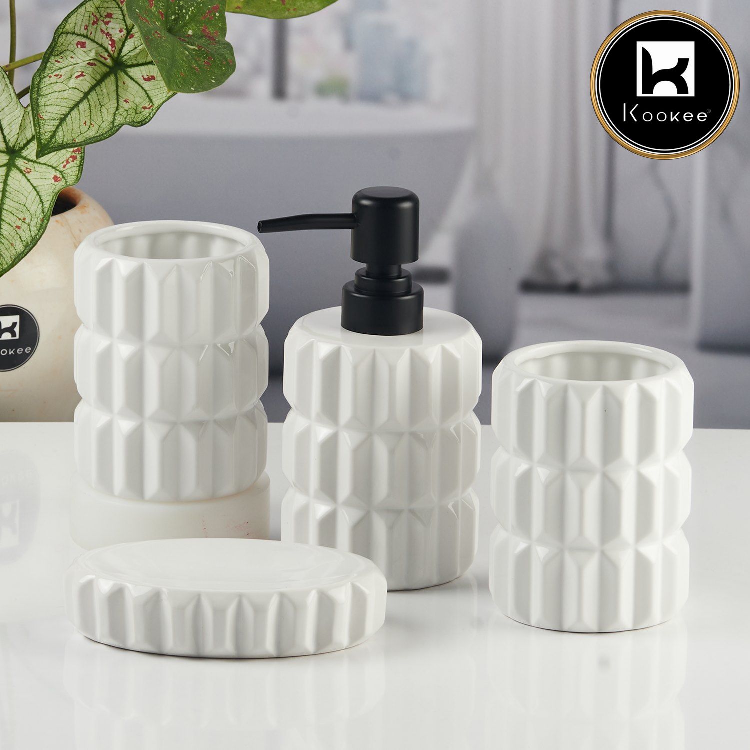 Kookee Ceramic Bathroom Sets, White, ART11437