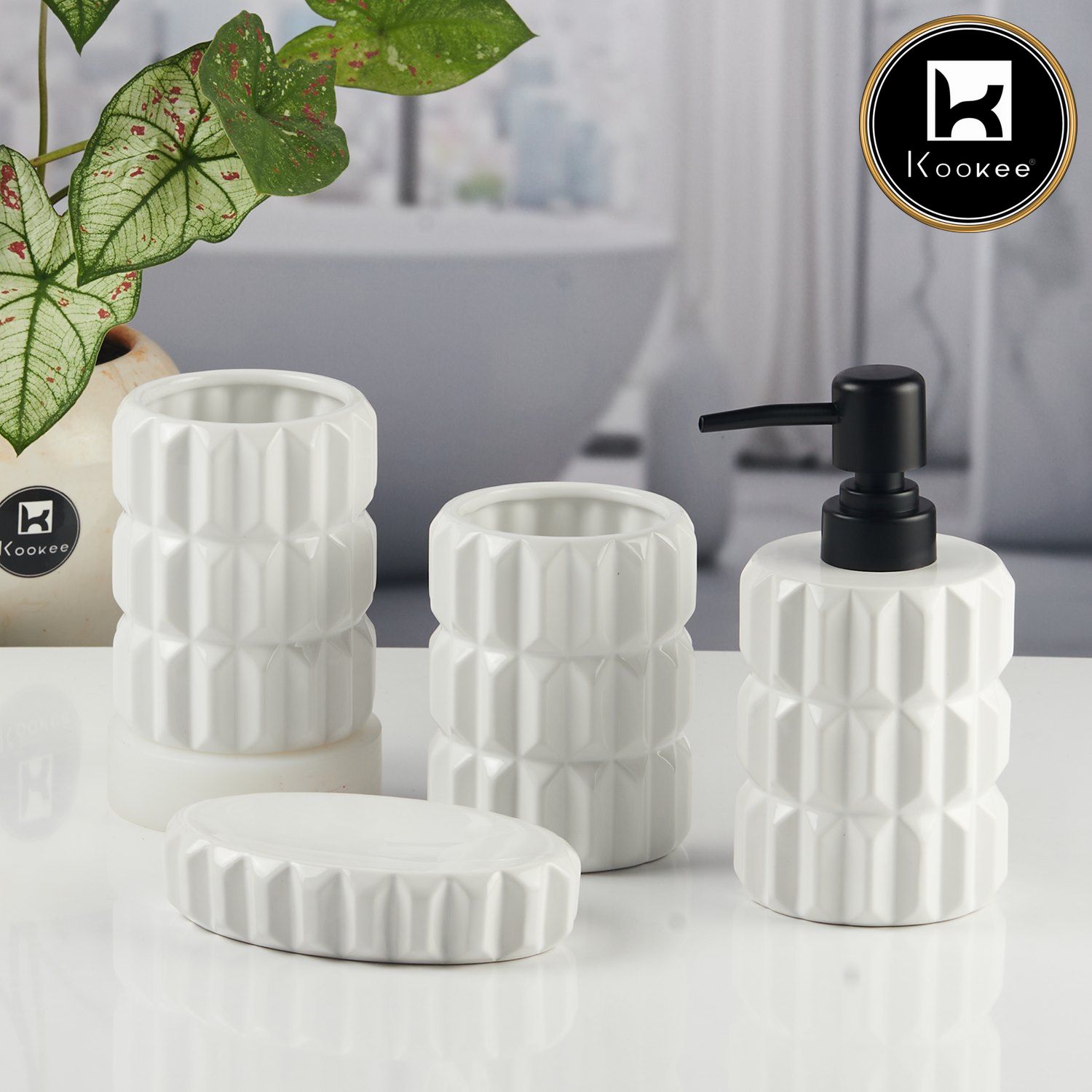 Kookee Ceramic Bathroom Sets, White, ART11437