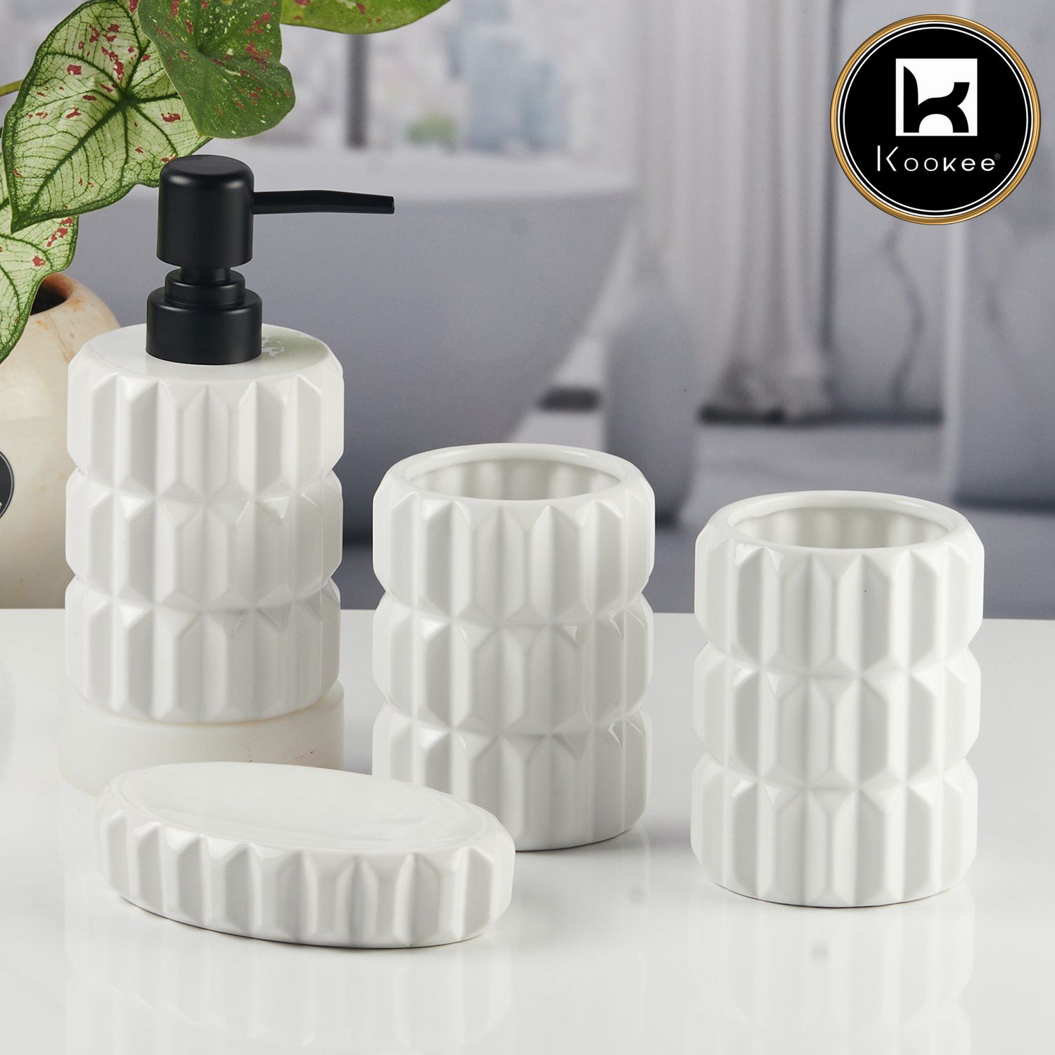 Kookee Ceramic Bathroom Sets, White, ART11437