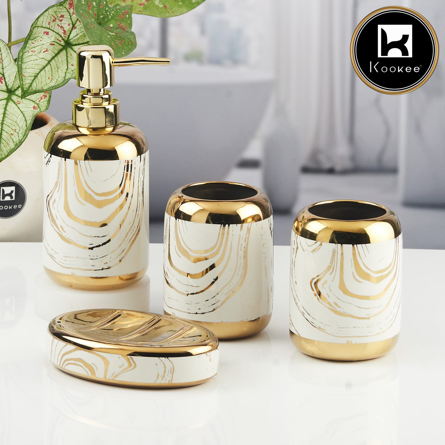 Kookee Ceramic Bathroom Sets, White, ART11438