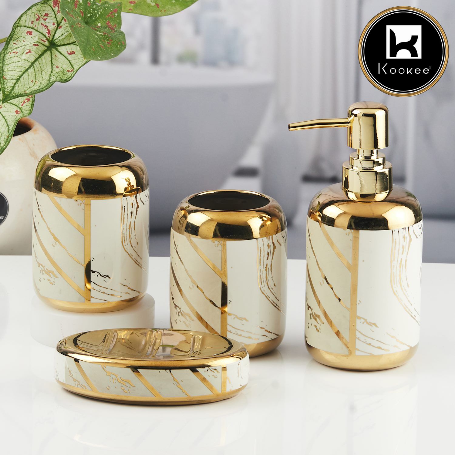 Kookee Ceramic Bathroom Sets, White, ART11439