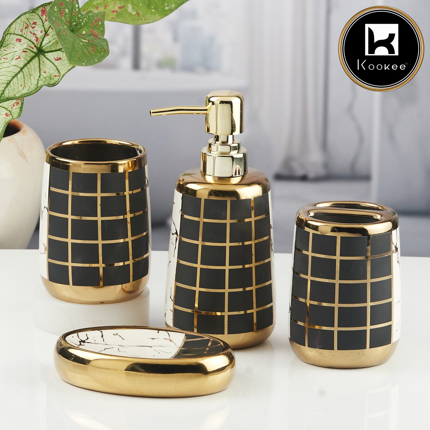 Kookee Ceramic Bathroom Sets, Black, ART11440