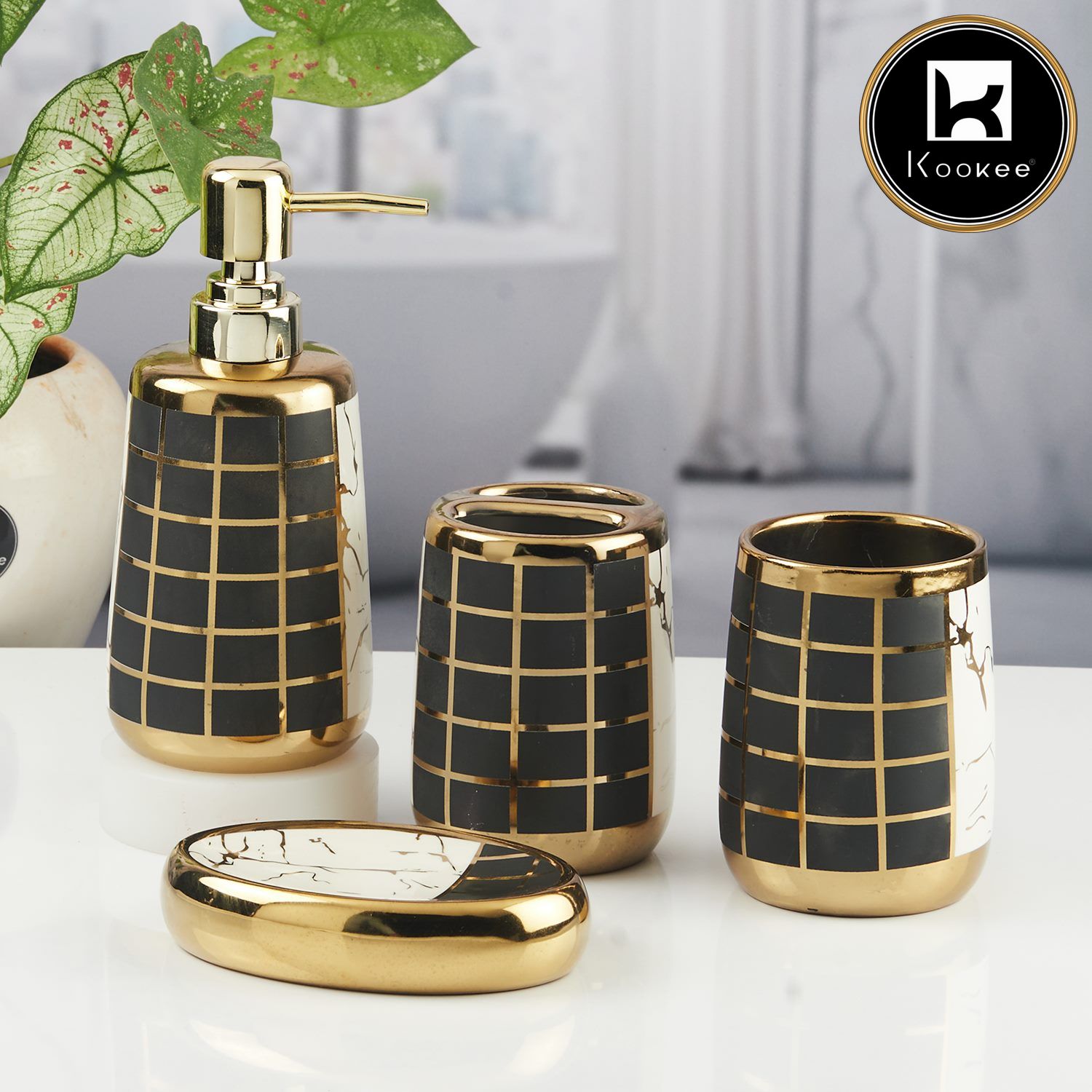 Kookee Ceramic Bathroom Sets, Black, ART11440