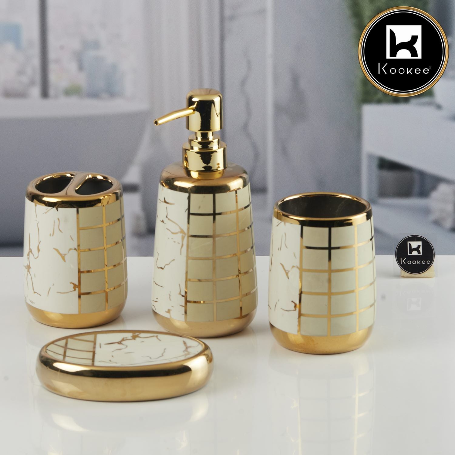 Kookee Ceramic Bathroom Sets, White, ART11441