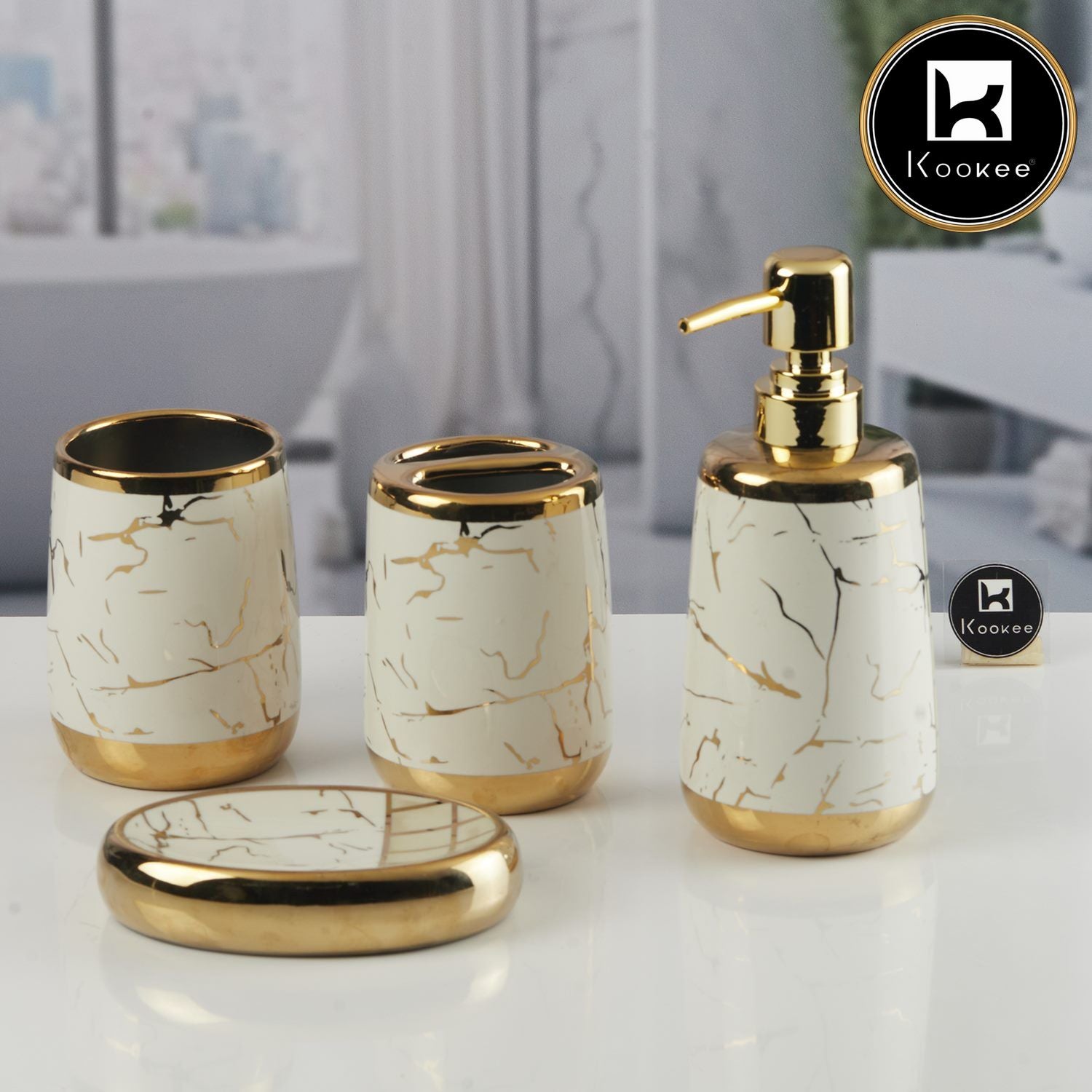 Kookee Ceramic Bathroom Sets, White, ART11441