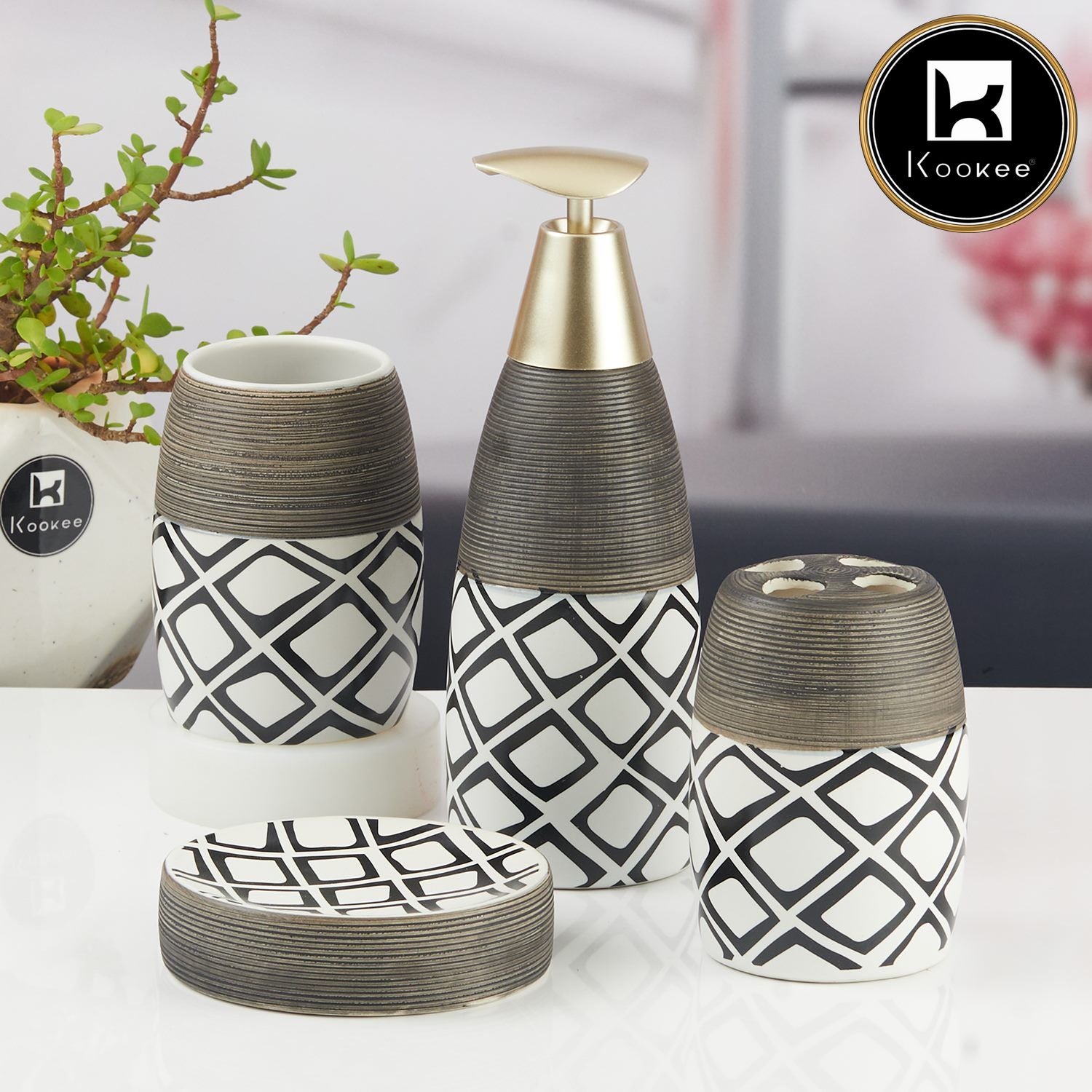 Kookee Ceramic Bathroom Sets, Grey, ART11442