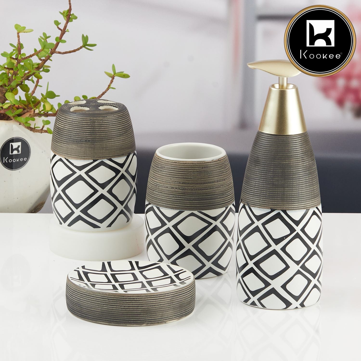 Kookee Ceramic Bathroom Sets, Grey, ART11442