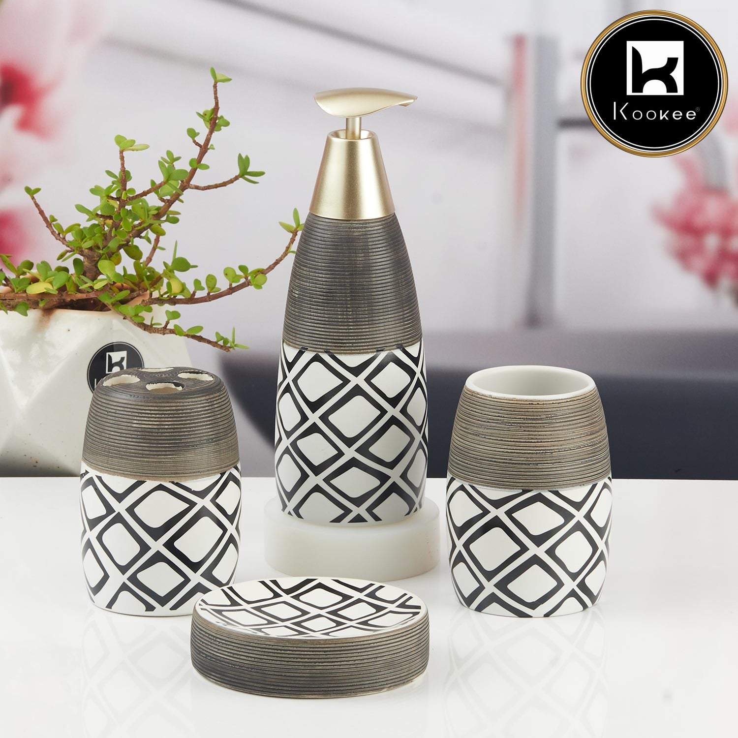 Kookee Ceramic Bathroom Sets, Grey, ART11442