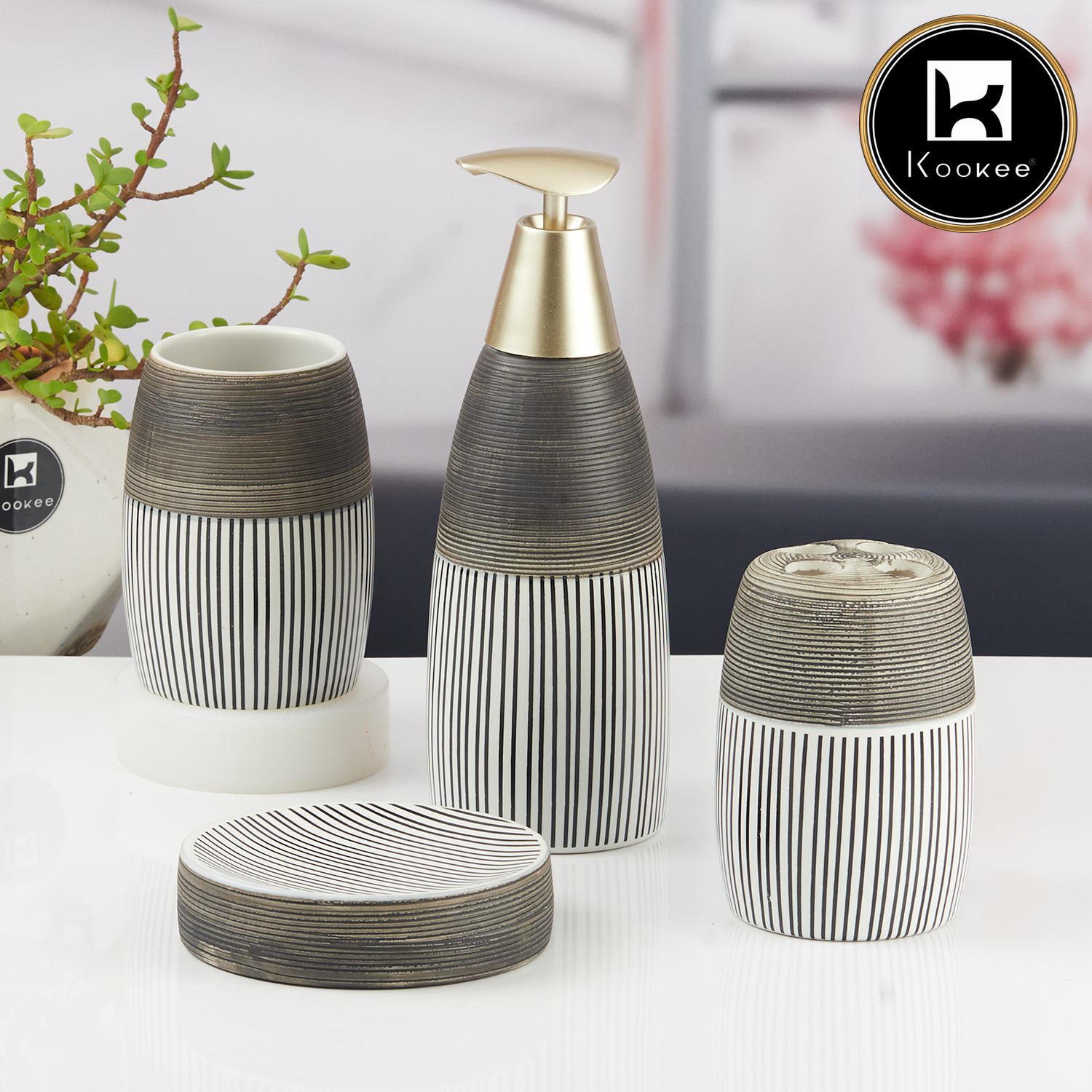 Kookee Ceramic Bathroom Sets, Grey, ART11443
