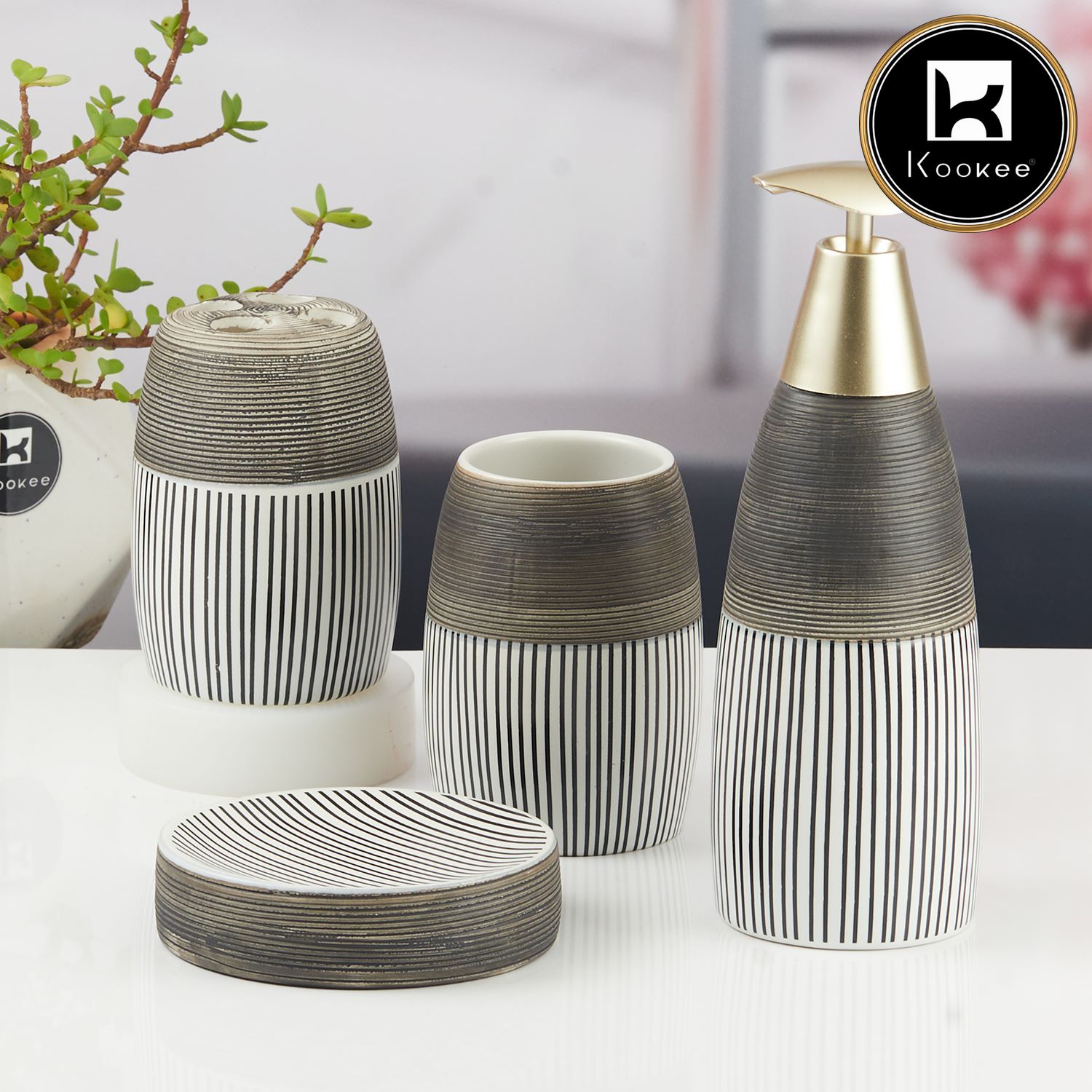 Kookee Ceramic Bathroom Sets, Grey, ART11443