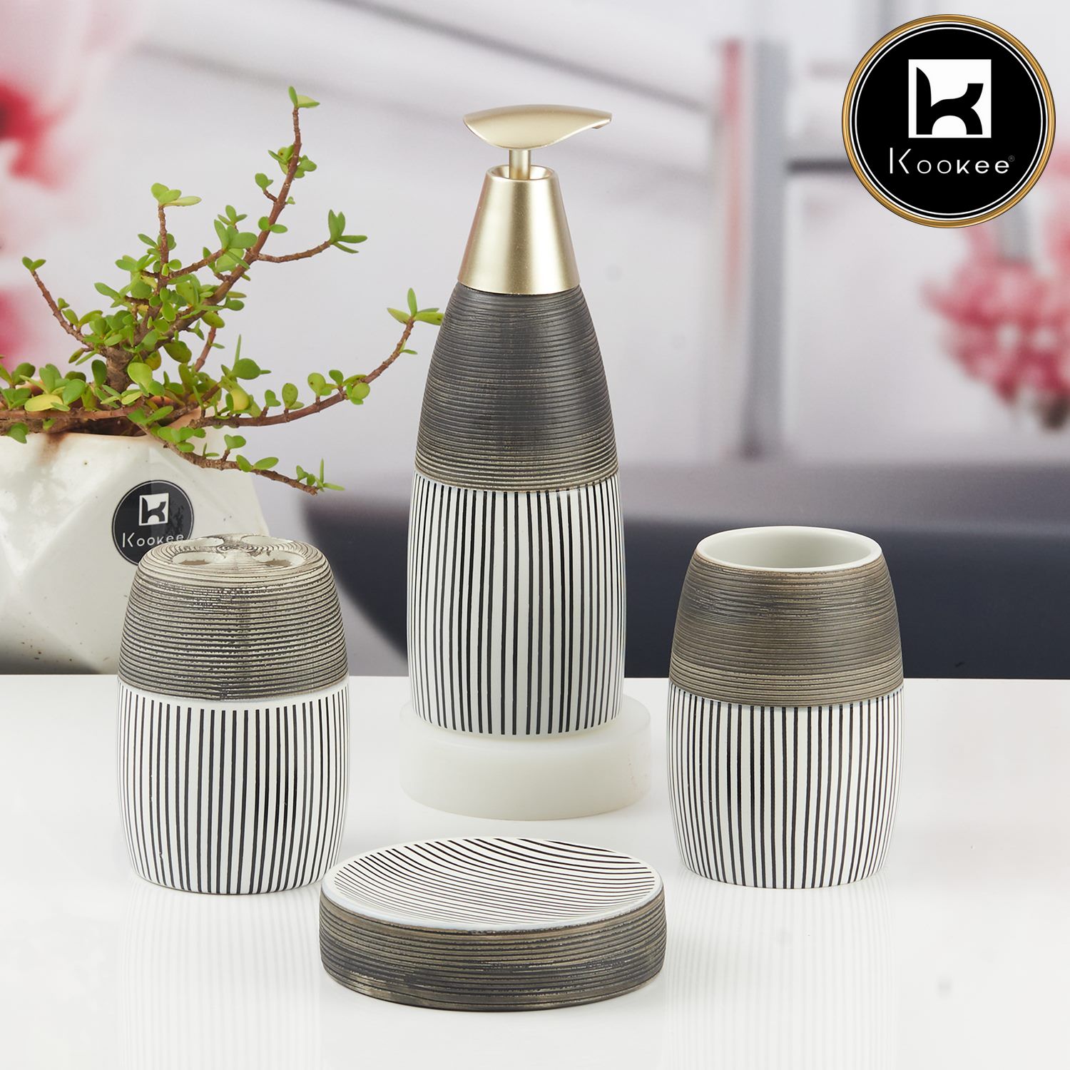 Kookee Ceramic Bathroom Sets, Grey, ART11443