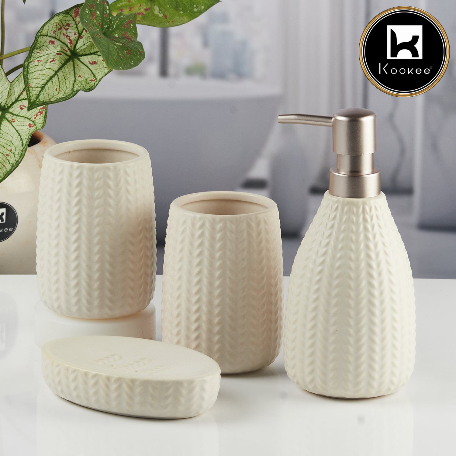 Kookee Ceramic Bathroom Sets, Beige, ART11444