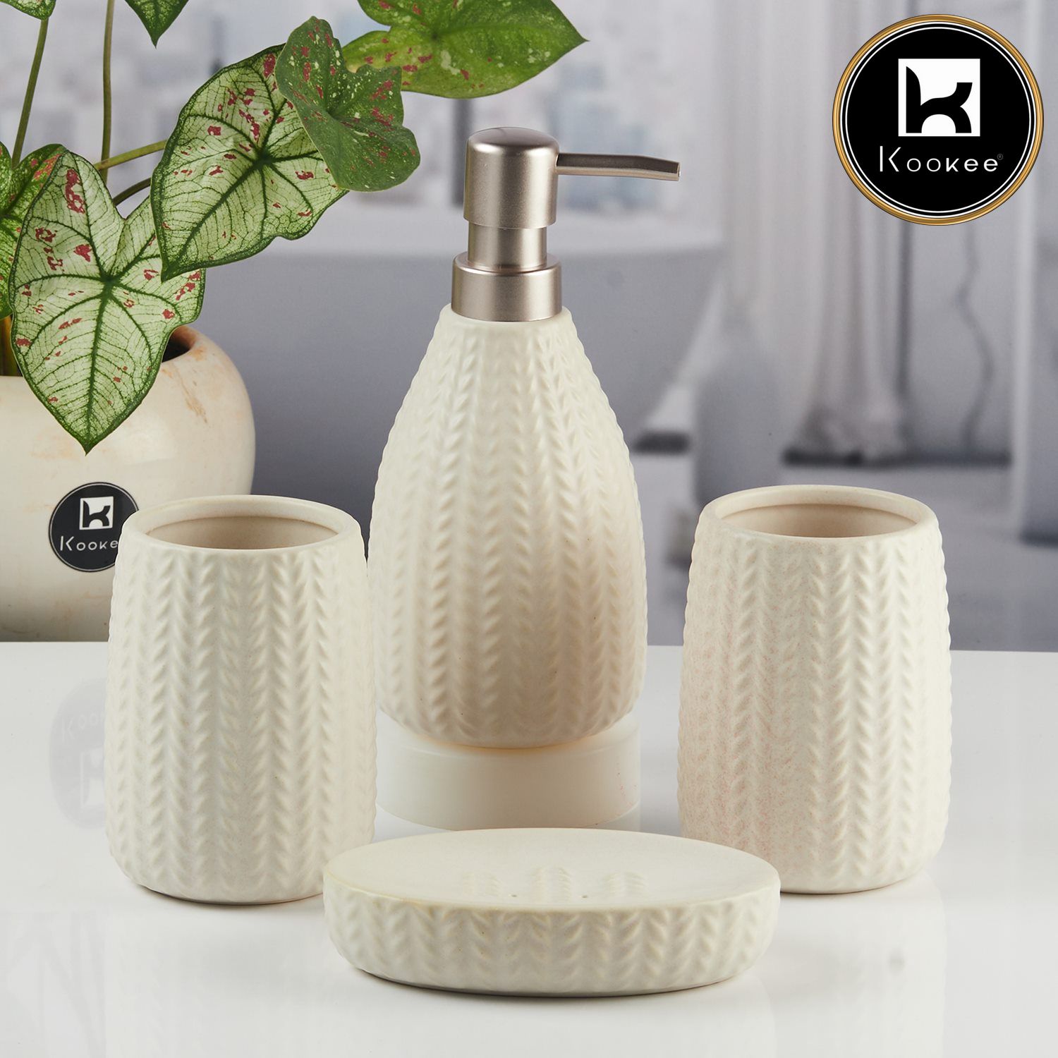 Kookee Ceramic Bathroom Sets, Beige, ART11444