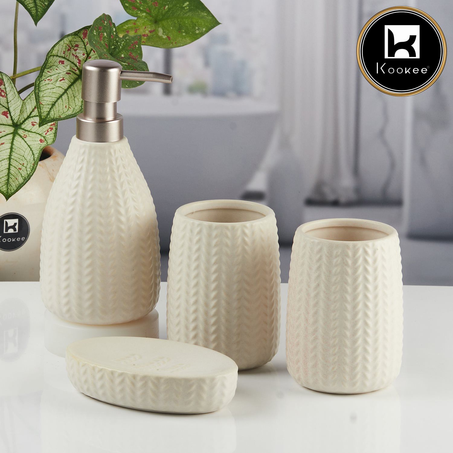 Kookee Ceramic Bathroom Sets, Beige, ART11444