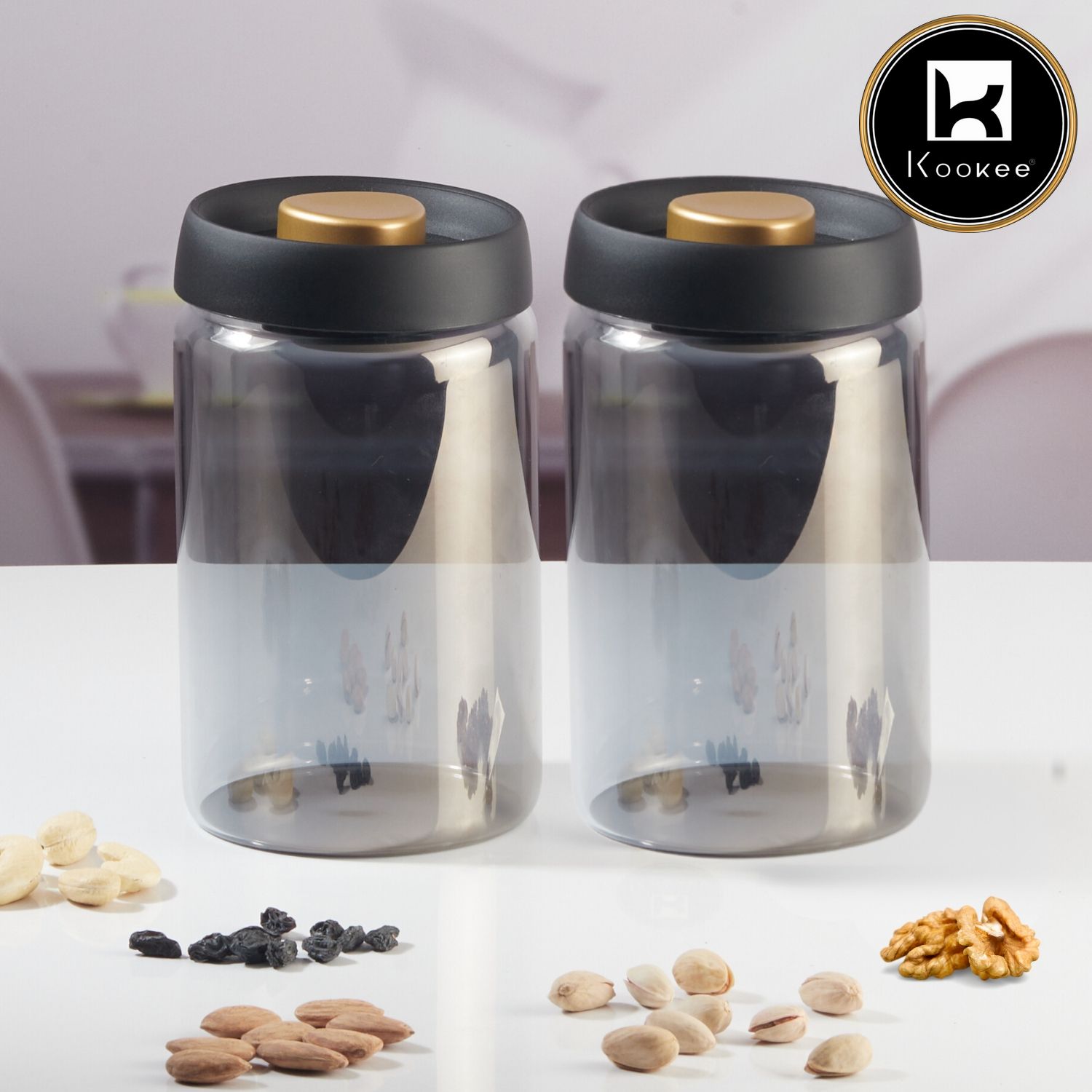 Kookee Airtight Glass Jar with Vacuum Pump, Large, Set of 2 (11445)