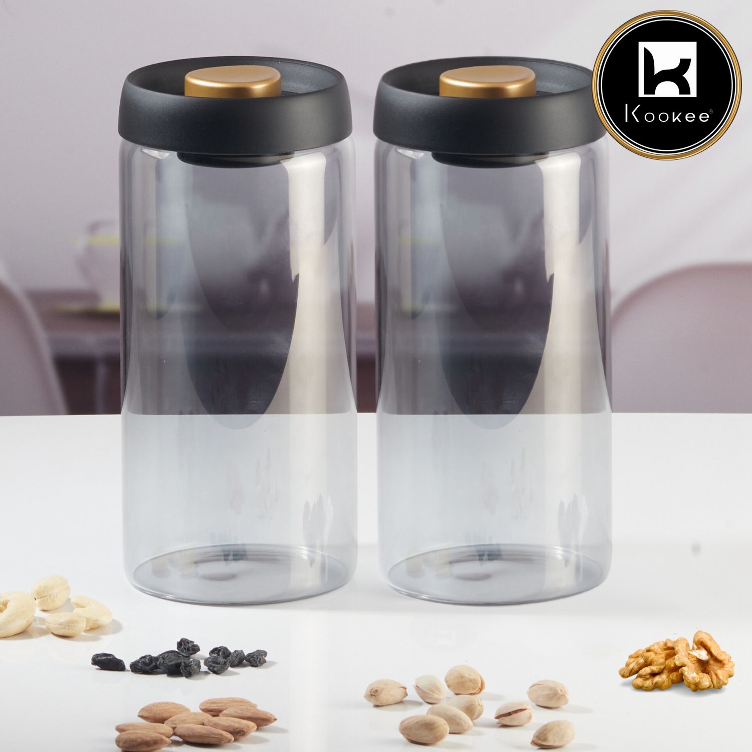 Kookee Airtight Glass Jar with Vacuum Pump, XL, Set of 2 (11446)