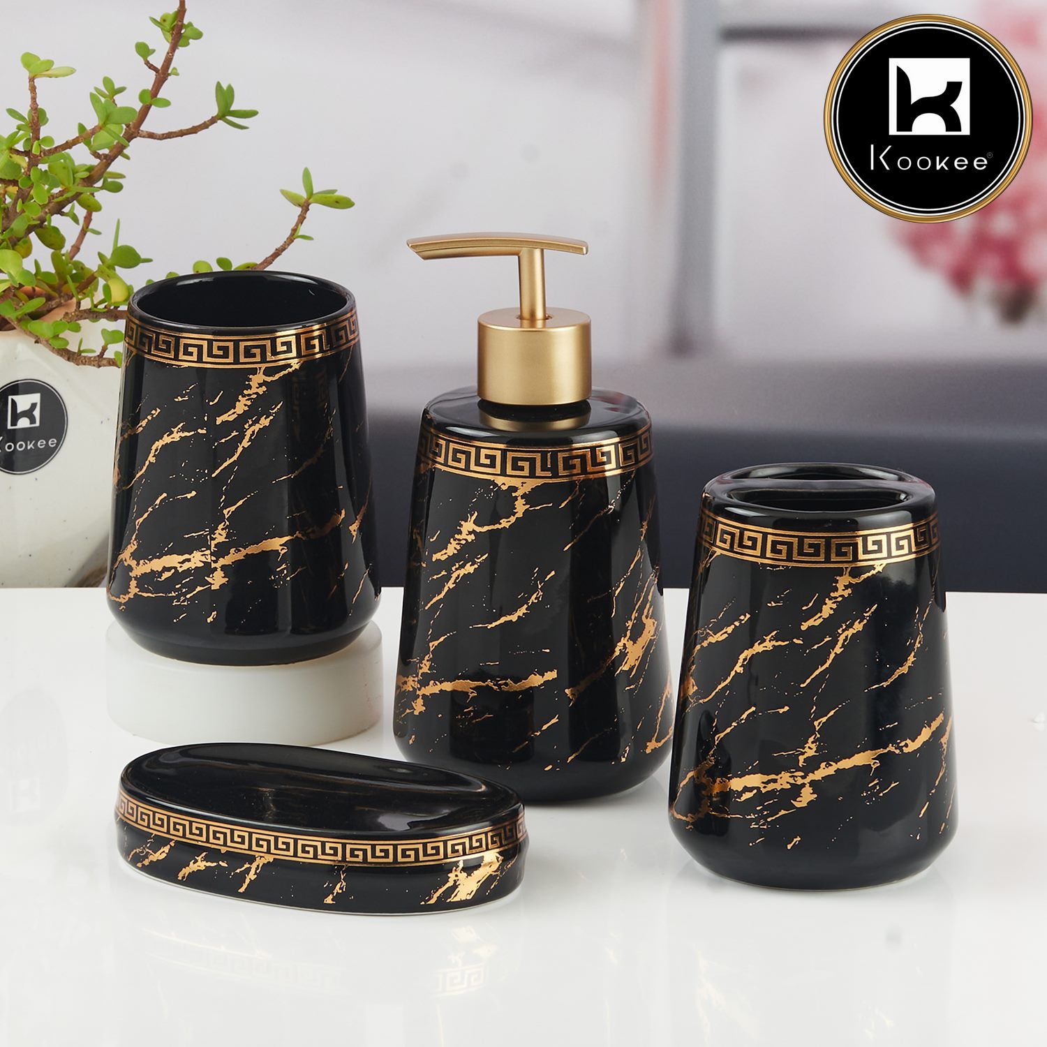 Kookee Ceramic Bathroom Sets, Black, ART11447