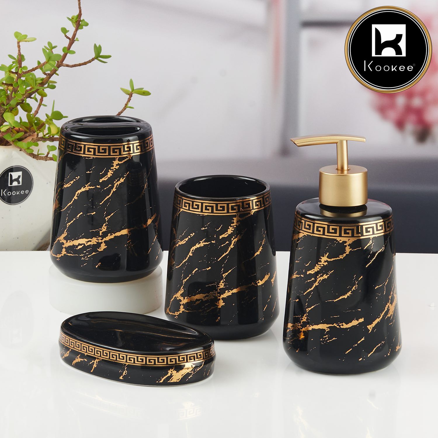 Kookee Ceramic Bathroom Sets, Black, ART11447