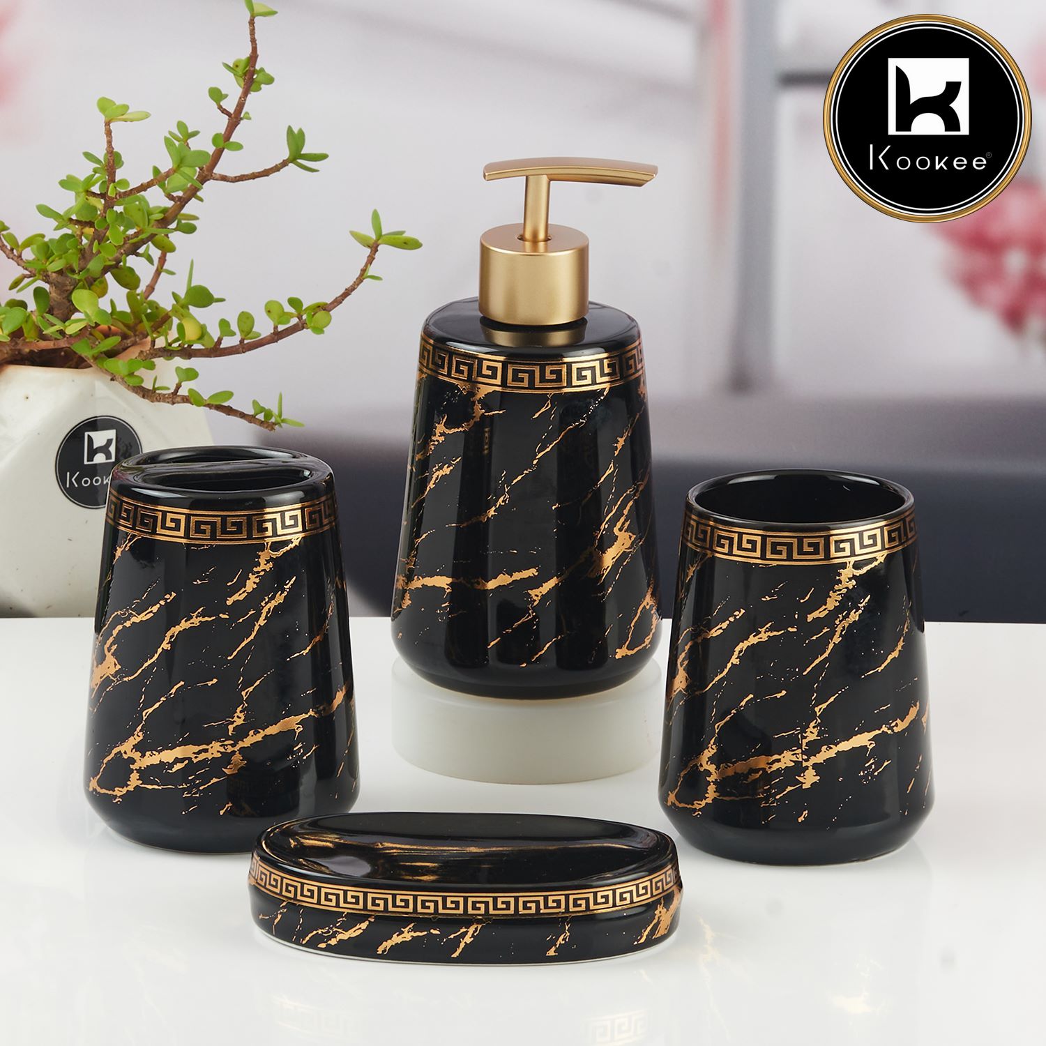 Kookee Ceramic Bathroom Sets, Black, ART11447