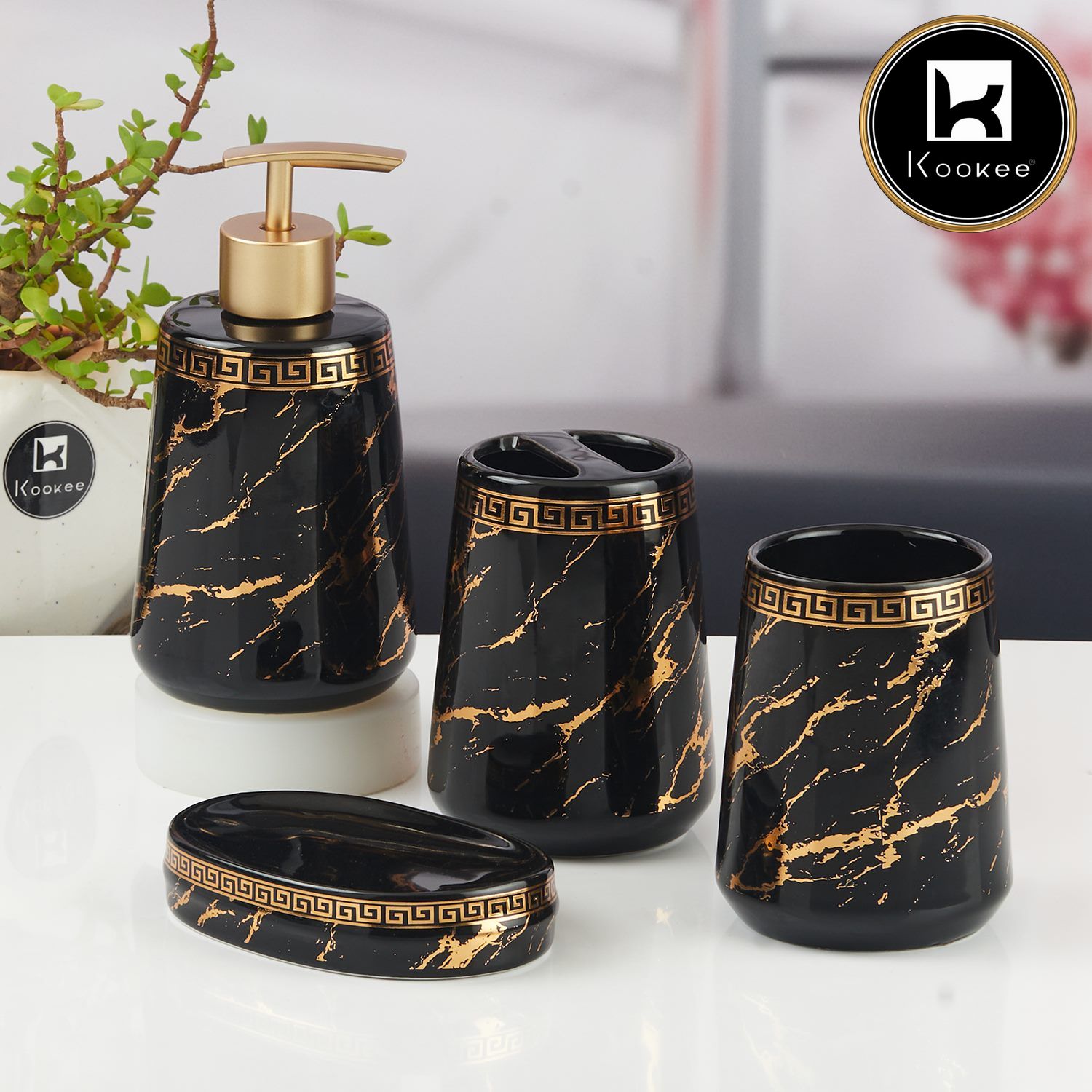 Kookee Ceramic Bathroom Sets, Black, ART11447