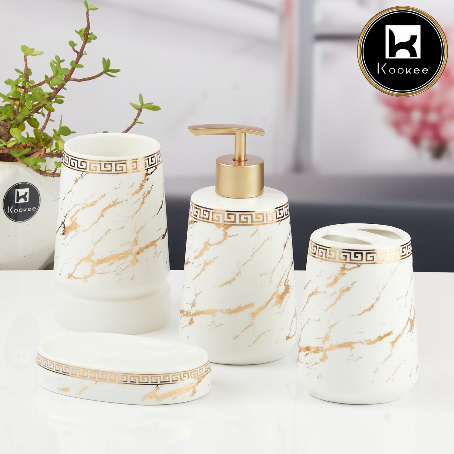 Kookee Ceramic Bathroom Sets, White, ART11448